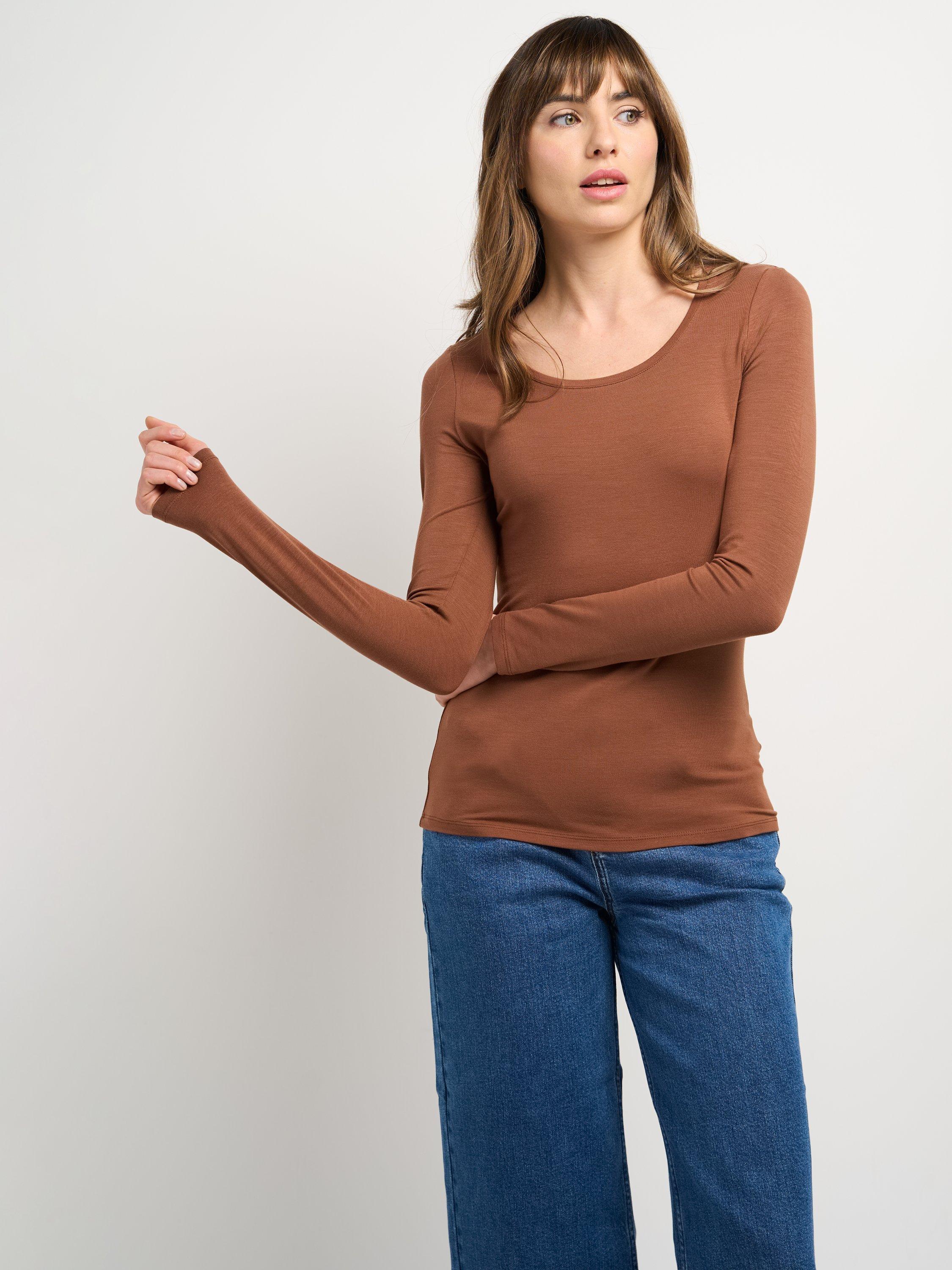Product image 3 of 3, which shows Celtic & Co. Silky Scoop Neck Top, Light Chocolate, 10