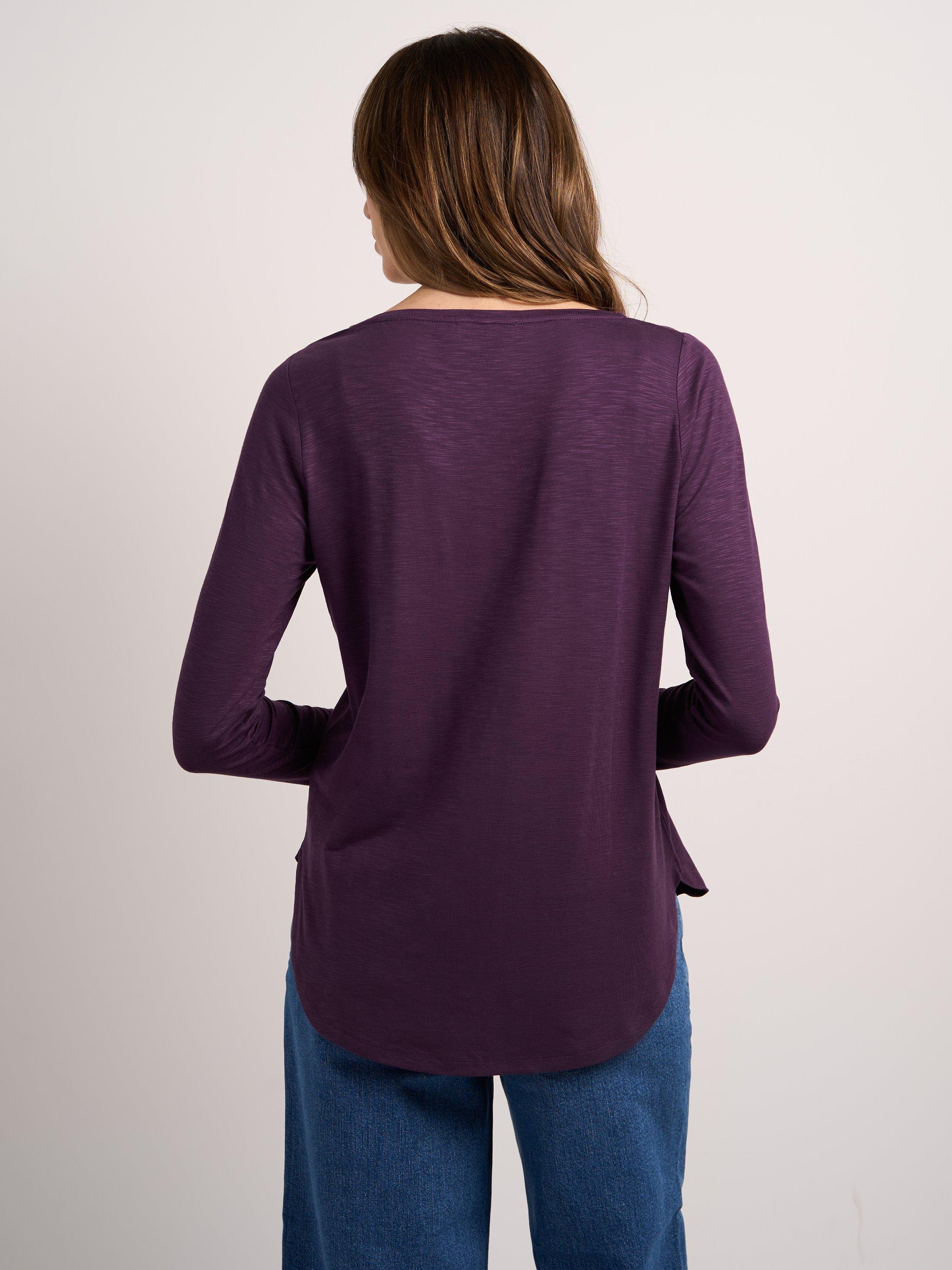 Product image 2 of 3, which shows Celtic & Co. Valentina Curved Hem Jersey Top, Plum Purple, 8