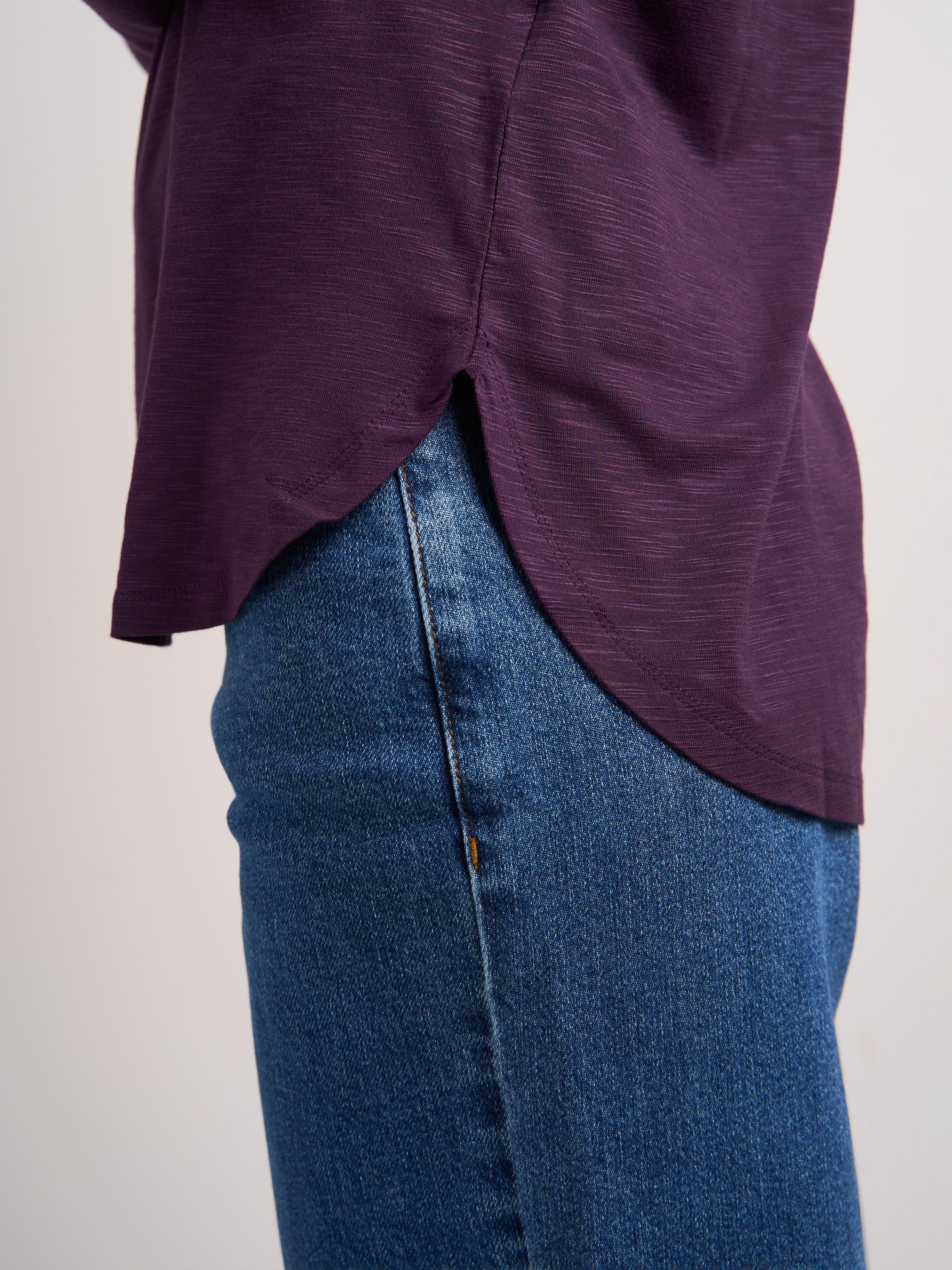 Product image 3 of 3, which shows Celtic & Co. Valentina Curved Hem Jersey Top, Plum Purple, 8