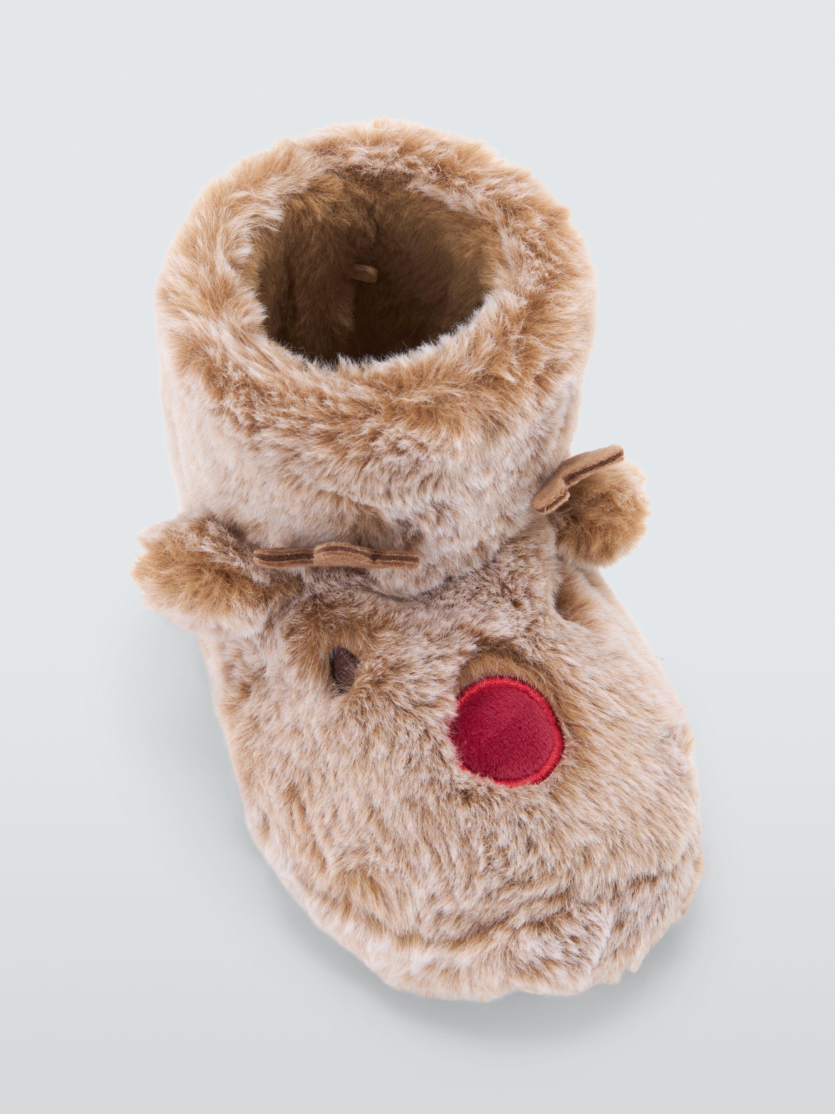 John Lewis Kids' Reindeer Slippers, Brown