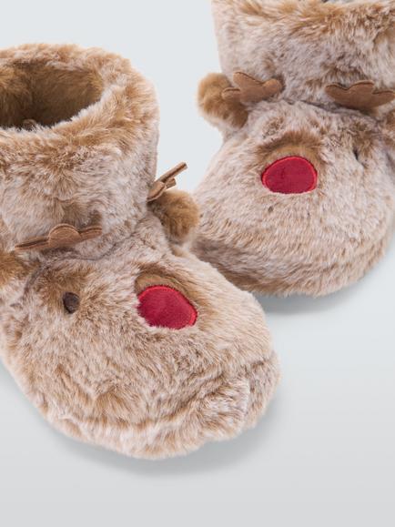 John Lewis Kids' Reindeer Slippers, Brown, Brown