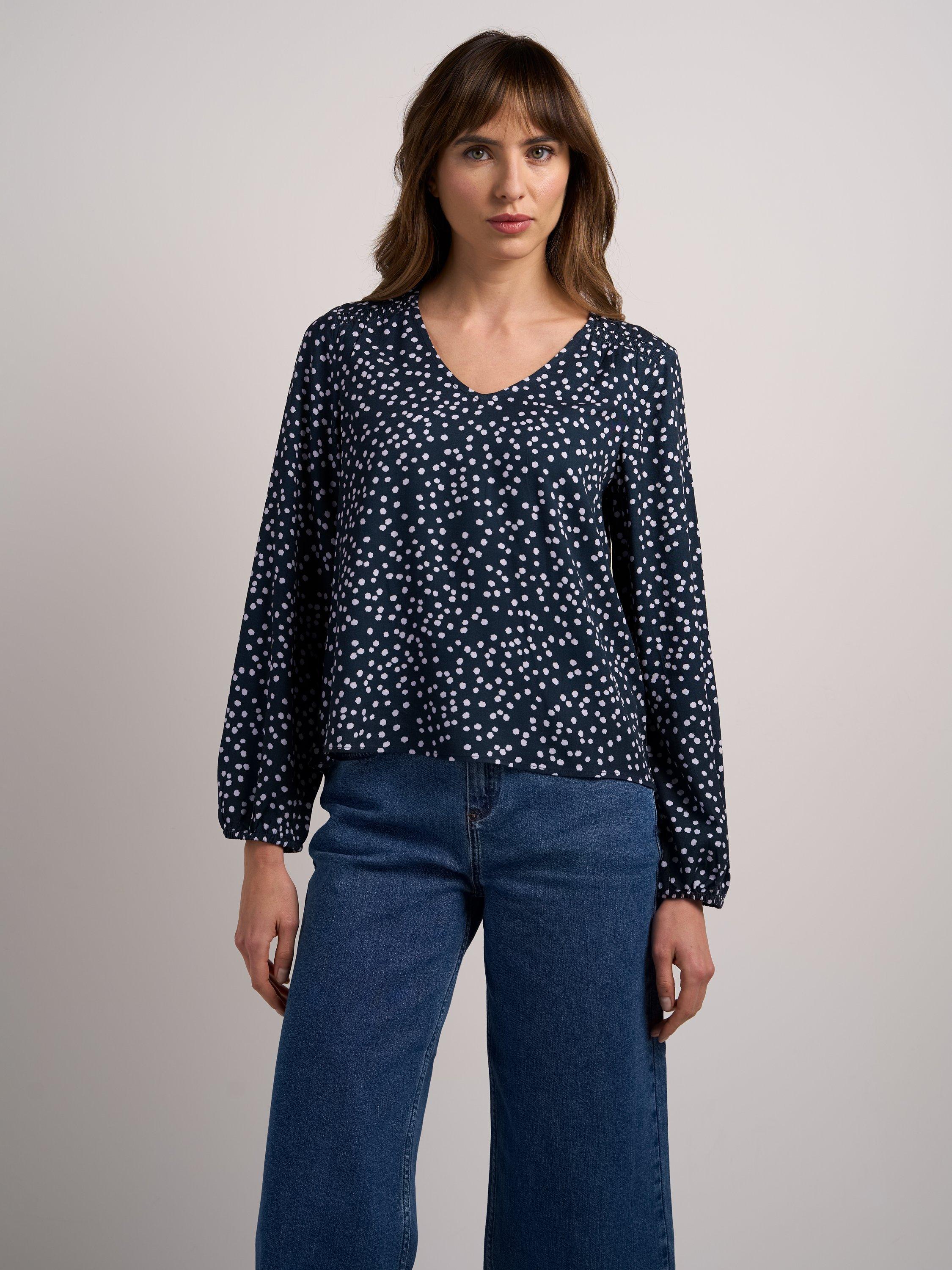 Product image 1 of 4, which shows Celtic & Co. Long Sleeved Joni Blouse, Navy, 14