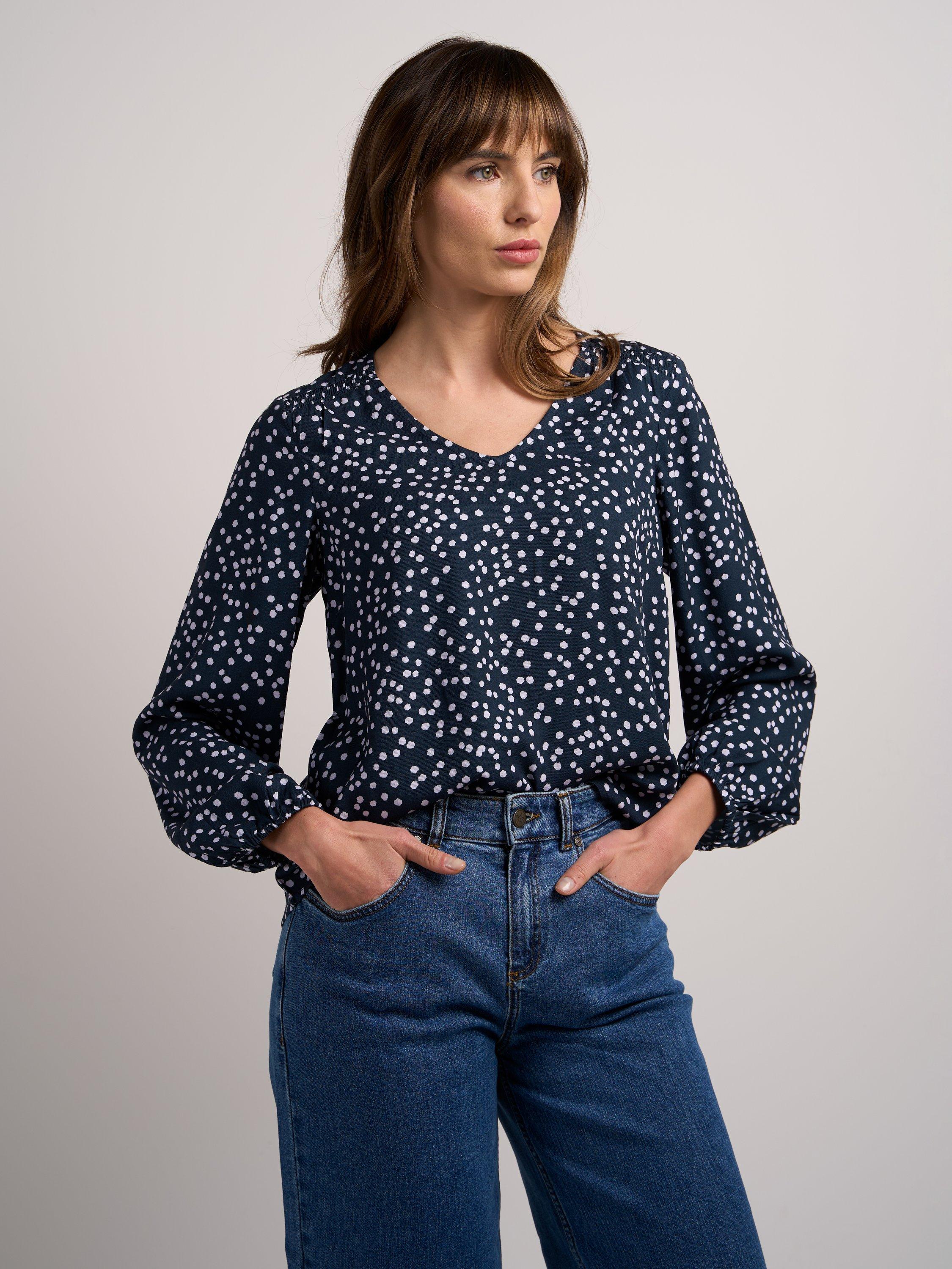 Product image 3 of 4, which shows Celtic & Co. Long Sleeved Joni Blouse, Navy, 14