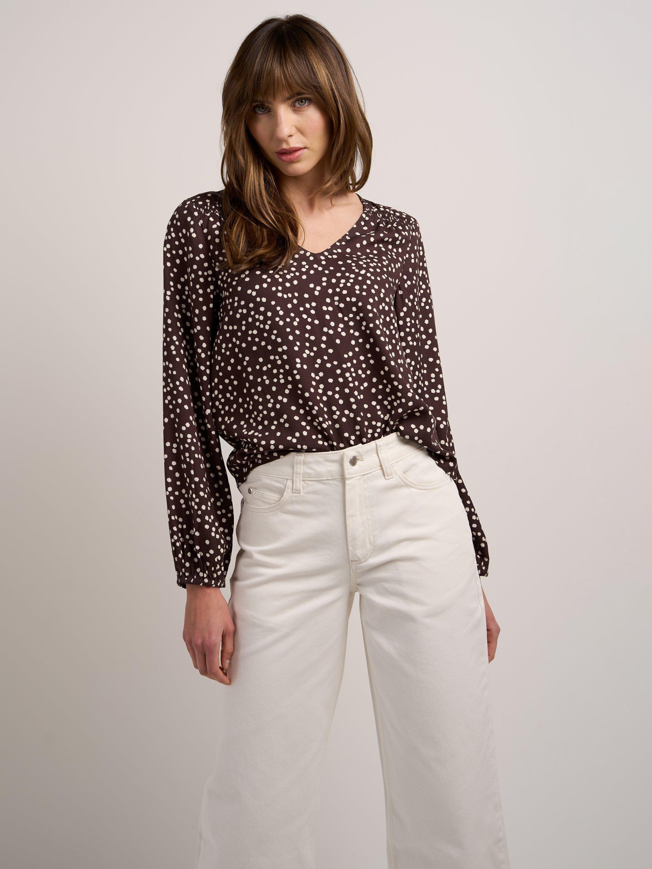 Product image 3 of 4, which shows Celtic & Co. Long Sleeved Joni Blouse, Chocolate, 8