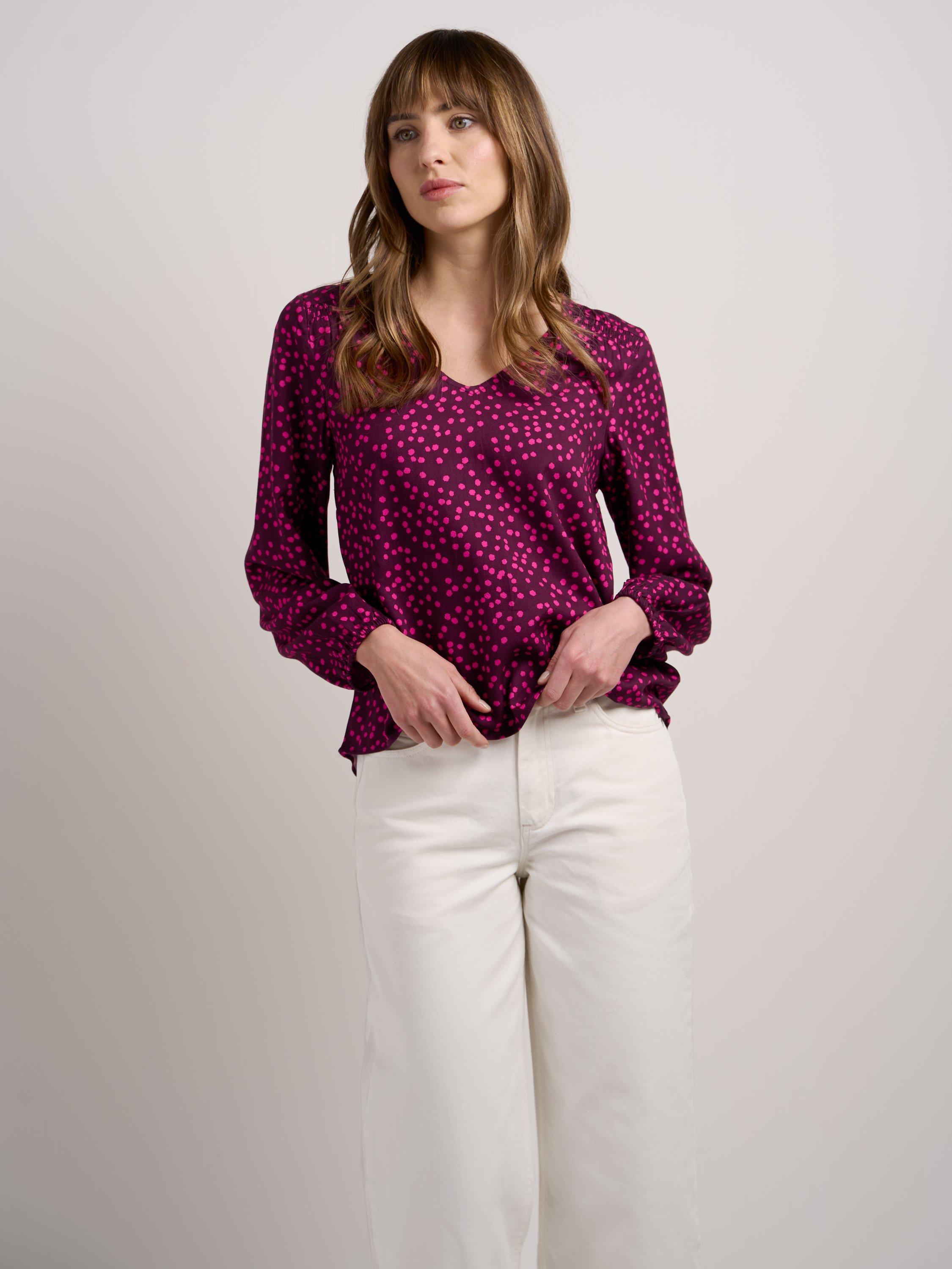 Product image 1 of 3, which shows Celtic & Co. Long Sleeved Joni Blouse, Pink, 8