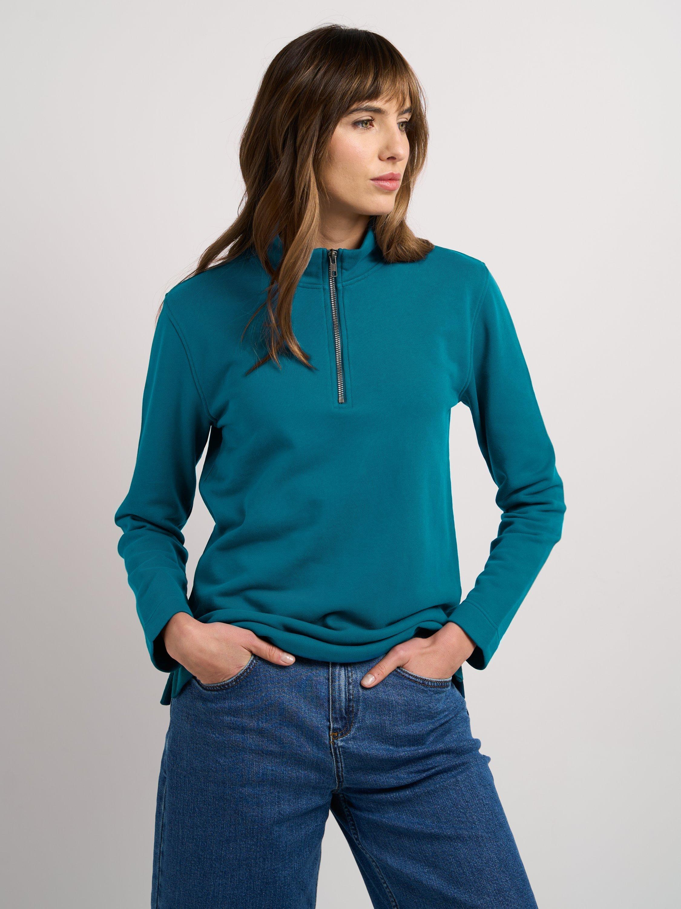 Product image 1 of 4, which shows Celtic & Co. Robyn 1/4 Zip Sweatshirt, Neptune Blue, 8