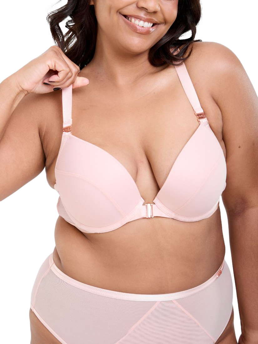 Product image 1 of 6, which shows Oola Lingerie Soft Mesh Front Fastening Plunge Bra, Pale Pink, 38D