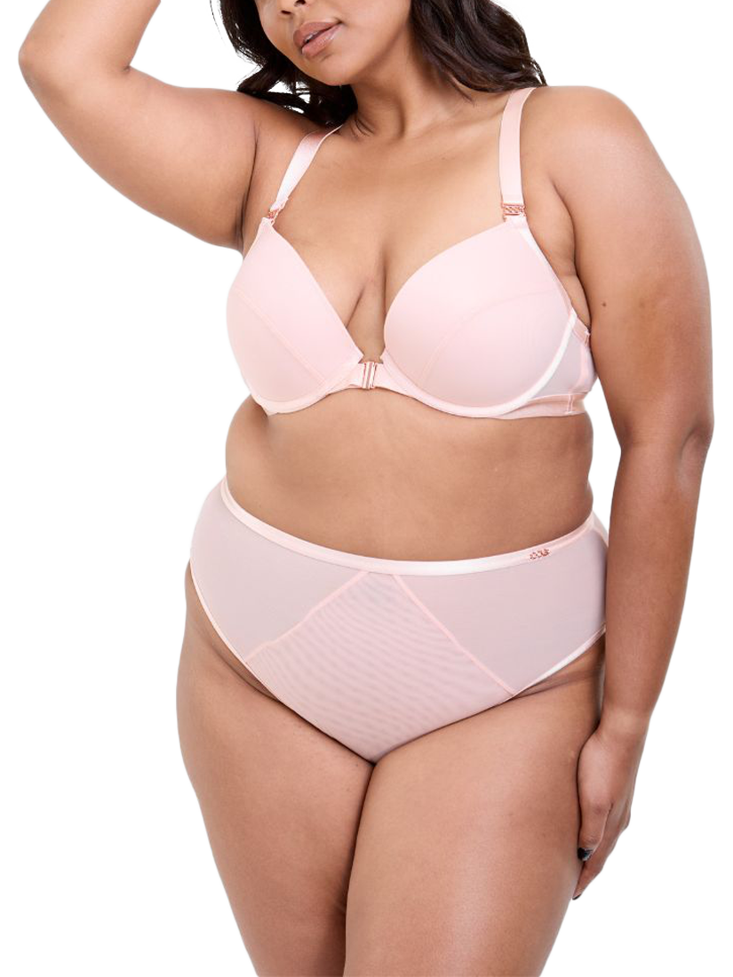 Product image 2 of 6, which shows Oola Lingerie Soft Mesh Front Fastening Plunge Bra, Pale Pink, 38D