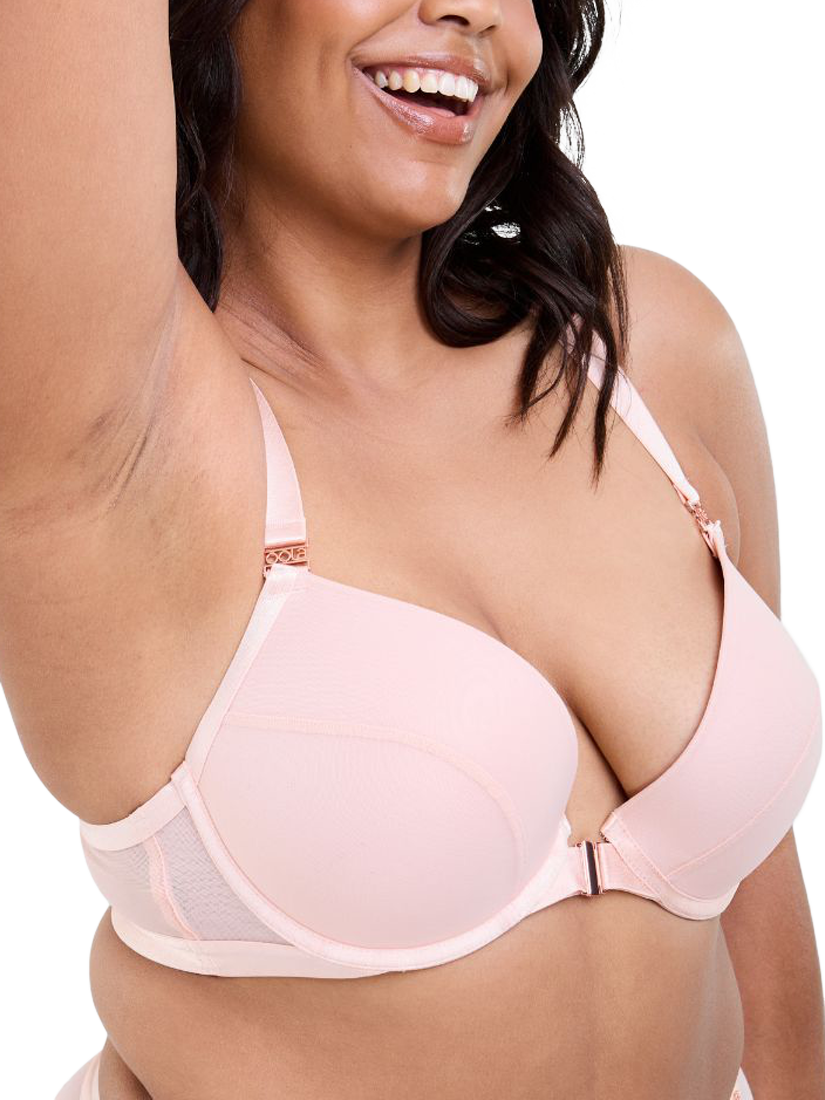 Product image 4 of 6, which shows Oola Lingerie Soft Mesh Front Fastening Plunge Bra, Pale Pink, 38D