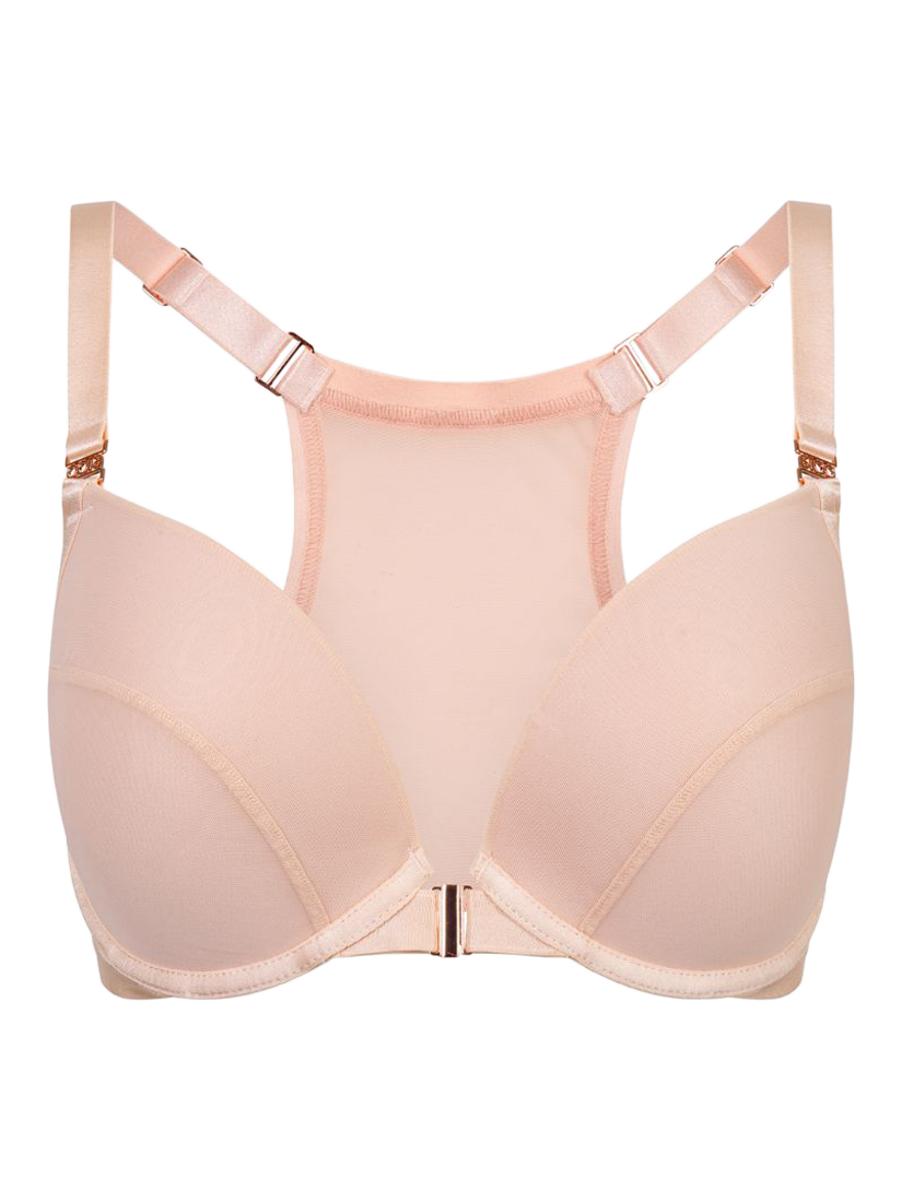 Product image 6 of 6, which shows Oola Lingerie Soft Mesh Front Fastening Plunge Bra, Pale Pink, 38D