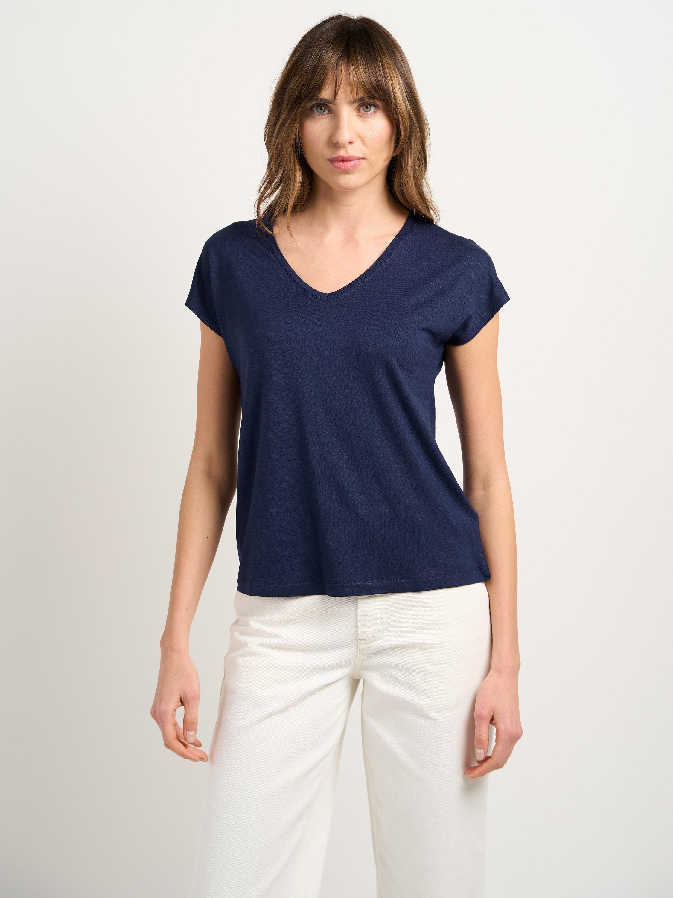 Product image 1 of 2, which shows Celtic & Co. Mara V-Neck T-Shirt, Navy, 14