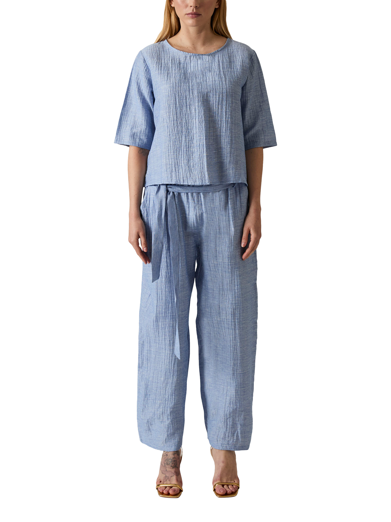 Product image 1 of 6, which shows James Lakeland Crinkle Back Button Top, Pale Blue, 8