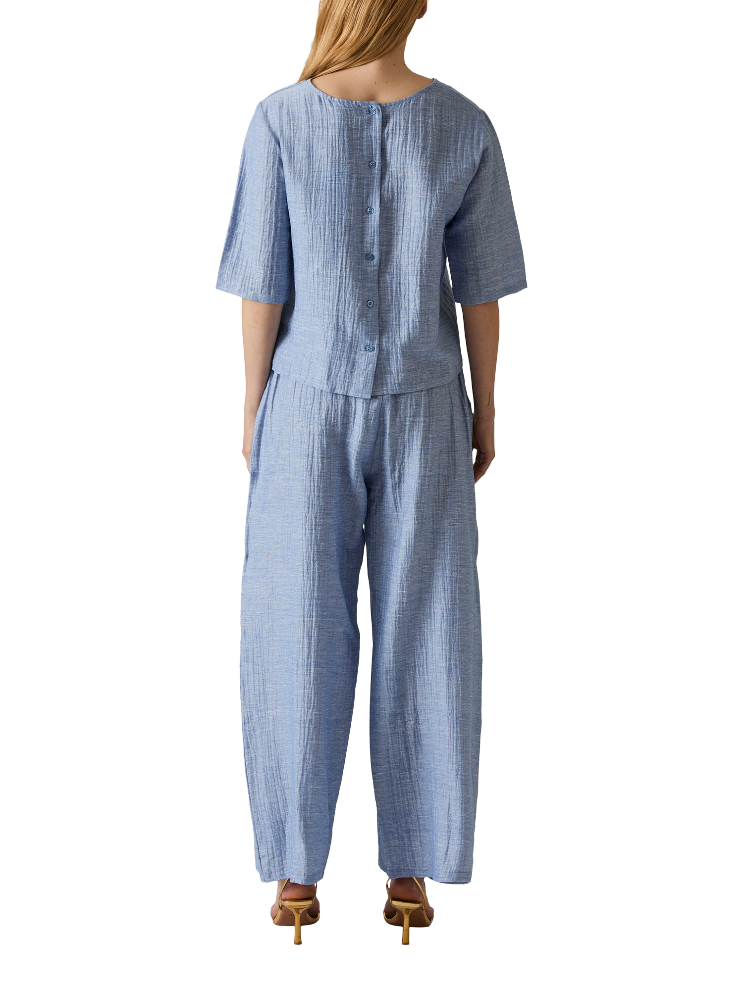 Product image 2 of 6, which shows James Lakeland Crinkle Back Button Top, Pale Blue, 8