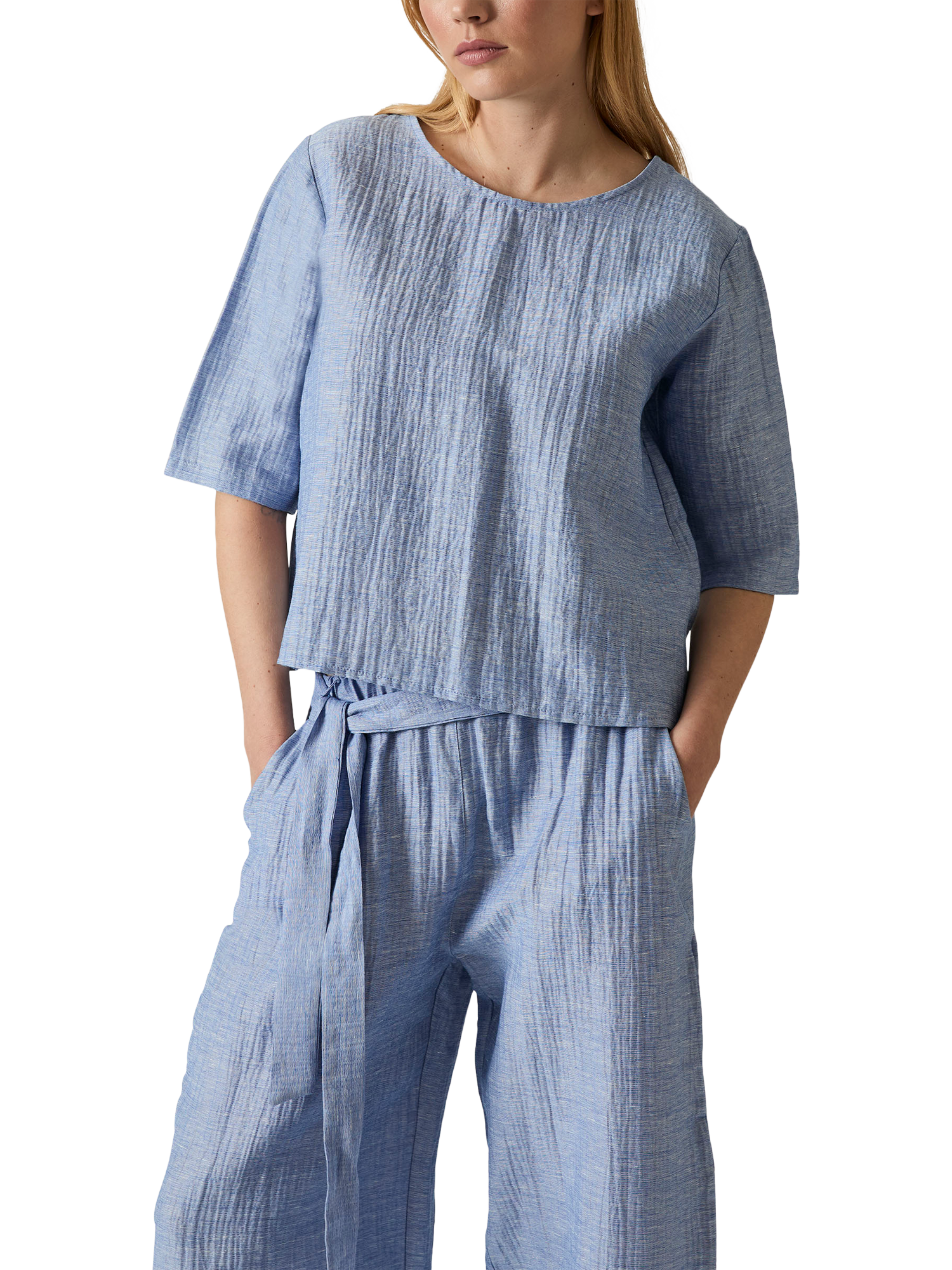 Product image 3 of 6, which shows James Lakeland Crinkle Back Button Top, Pale Blue, 8