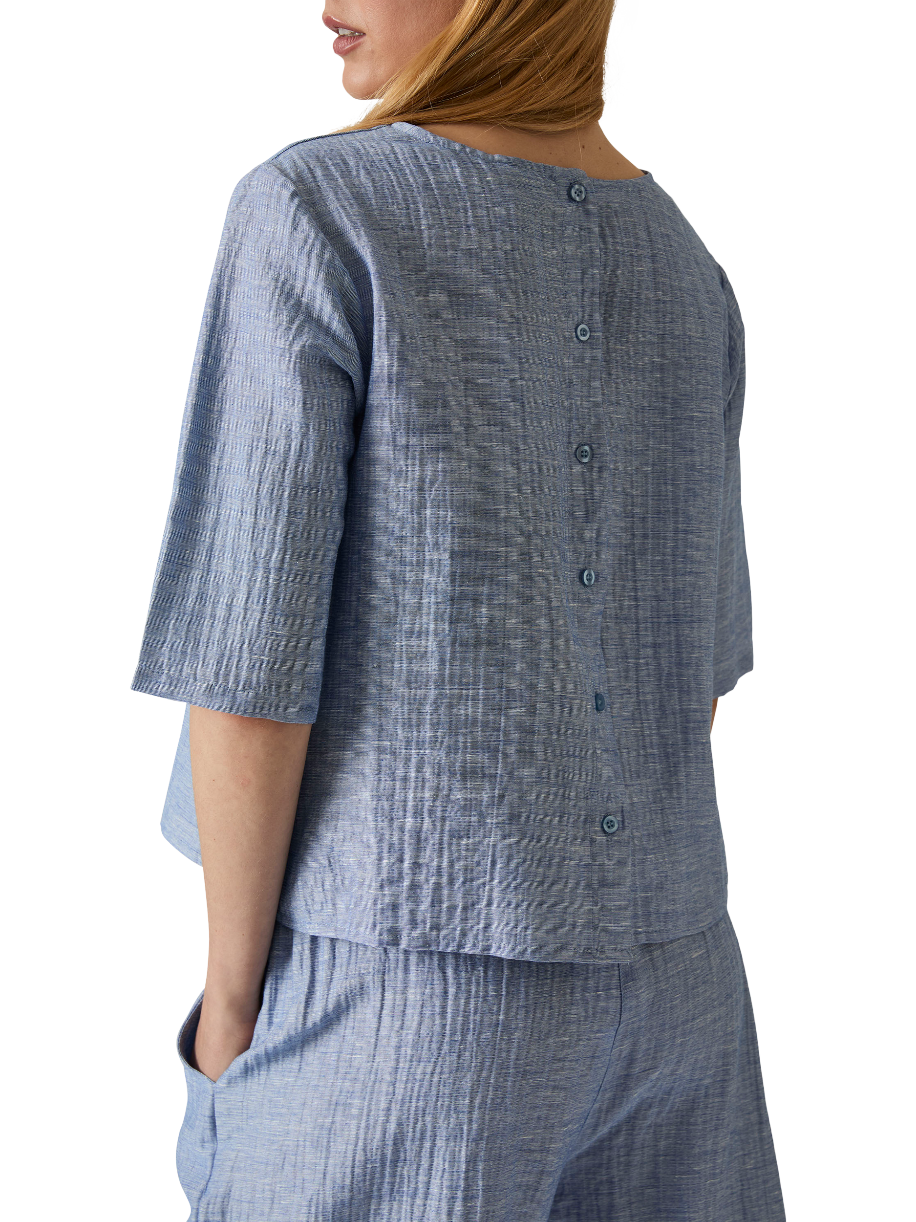 Product image 4 of 6, which shows James Lakeland Crinkle Back Button Top, Pale Blue, 8