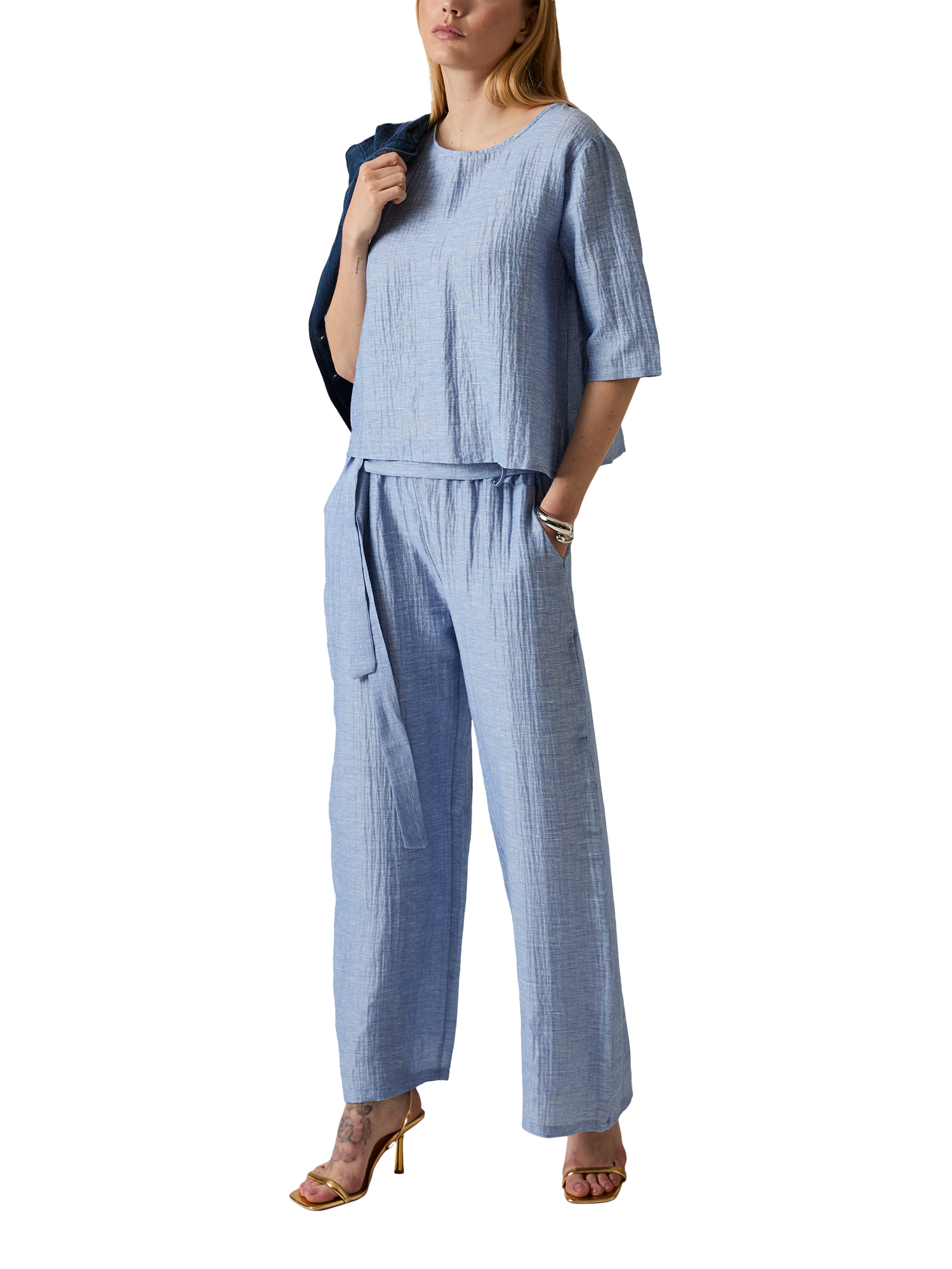 Product image 5 of 6, which shows James Lakeland Crinkle Back Button Top, Pale Blue, 8