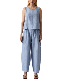 James Lakeland Back Button Linen Rich Sleeveless Top, Pale Blue, Pale Blue