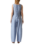 James Lakeland Back Button Linen Rich Sleeveless Top, Pale Blue, Pale Blue