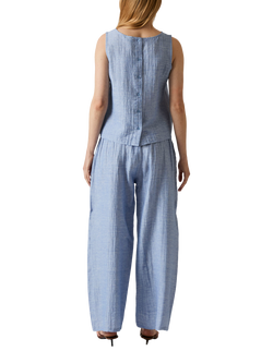 James Lakeland Back Button Linen Rich Sleeveless Top, Pale Blue - view 2, Pale Blue