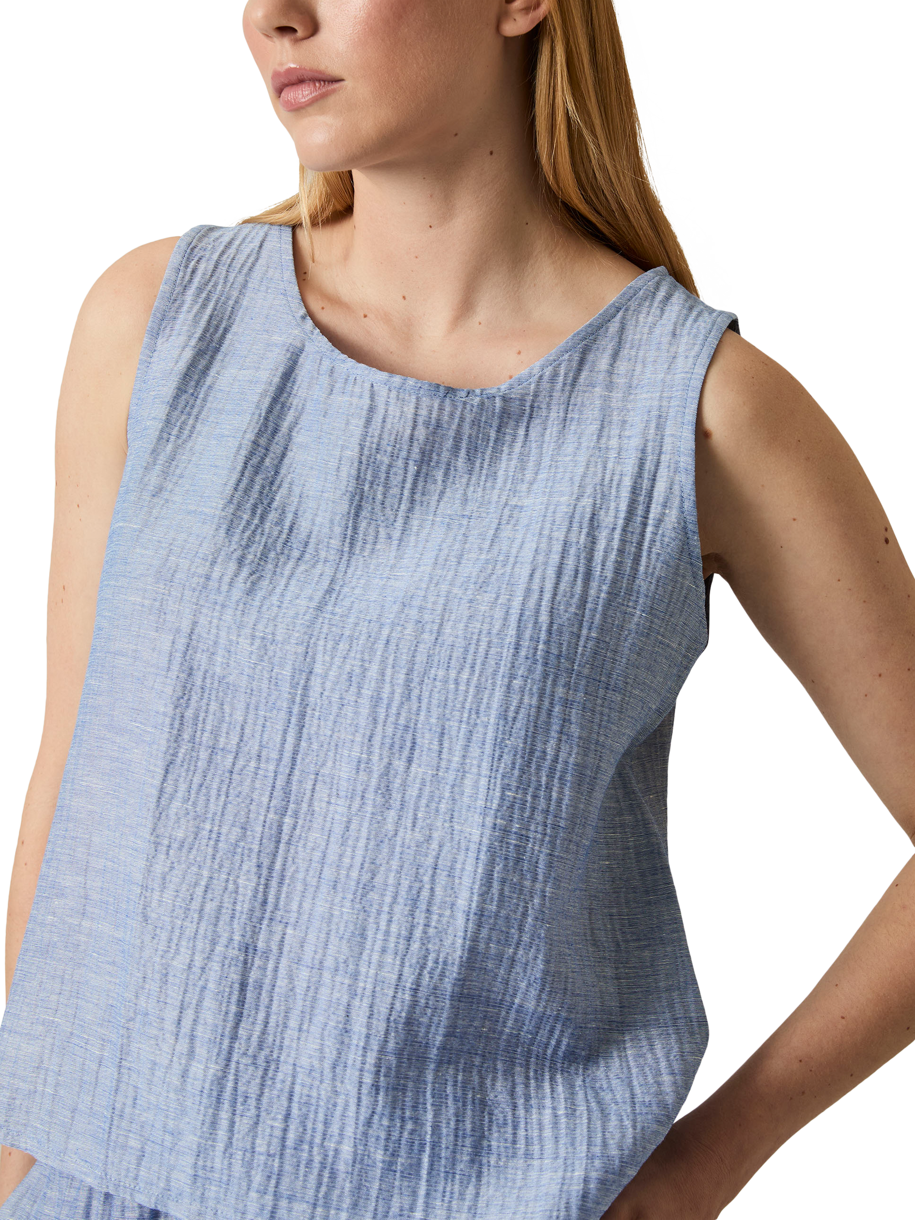 Product image 4 of 7, which shows James Lakeland Back Button Linen Rich Sleeveless Top, Pale Blue, 8