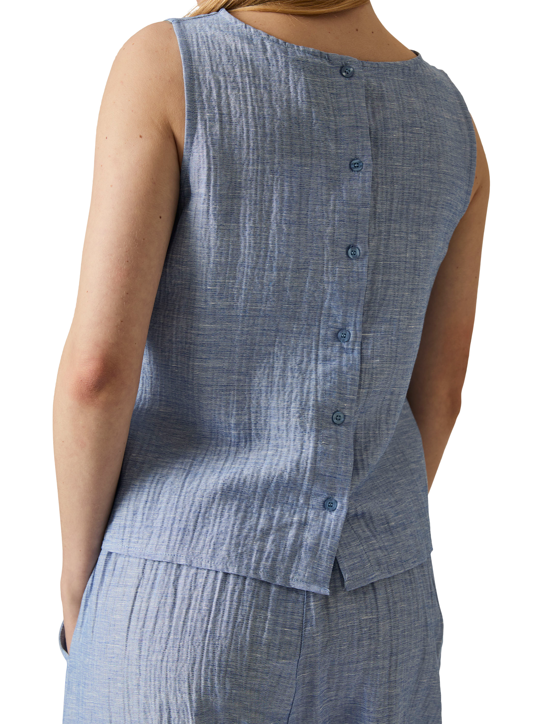 Product image 5 of 7, which shows James Lakeland Back Button Linen Rich Sleeveless Top, Pale Blue, 8