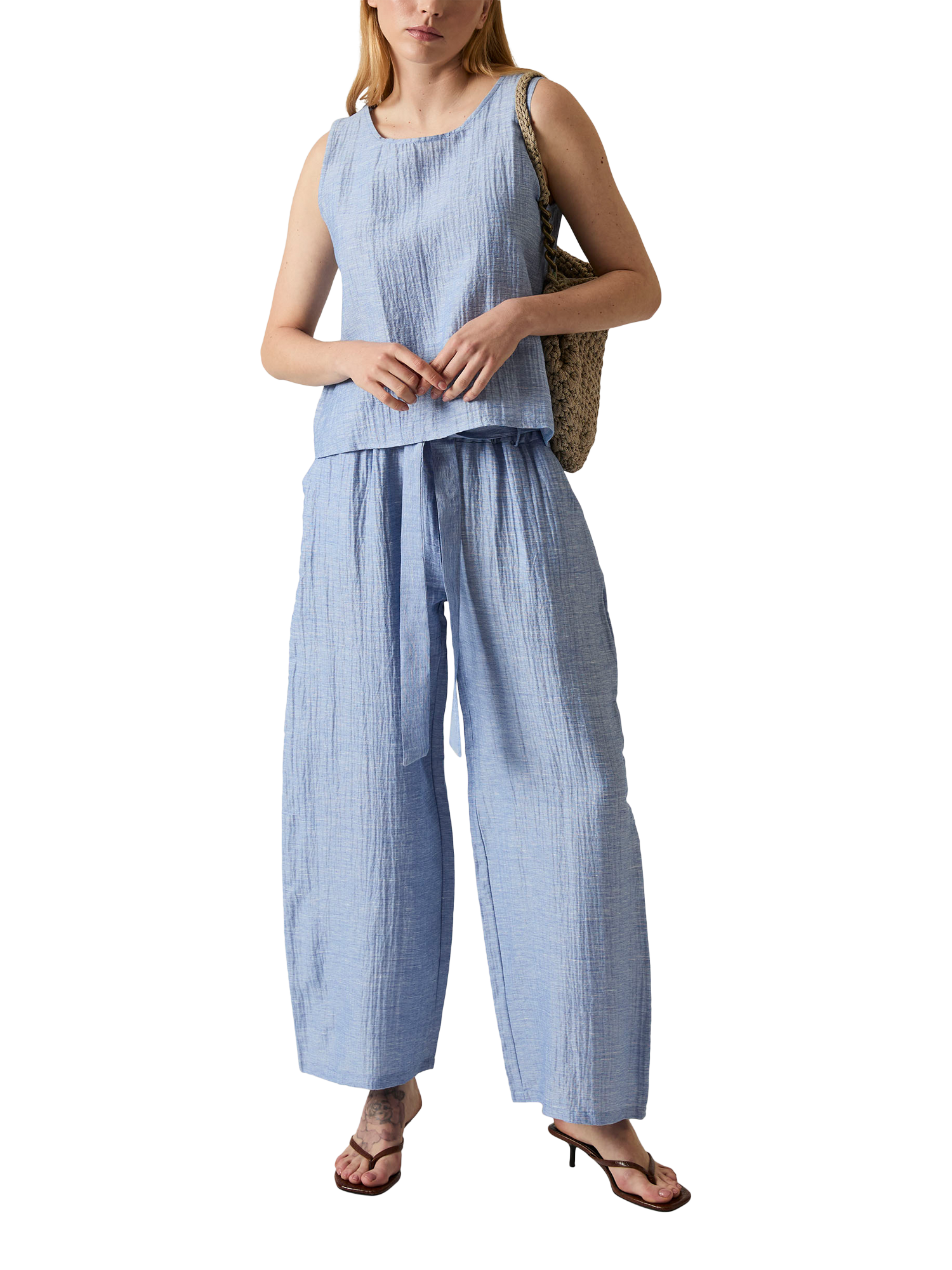 Product image 6 of 7, which shows James Lakeland Back Button Linen Rich Sleeveless Top, Pale Blue, 8