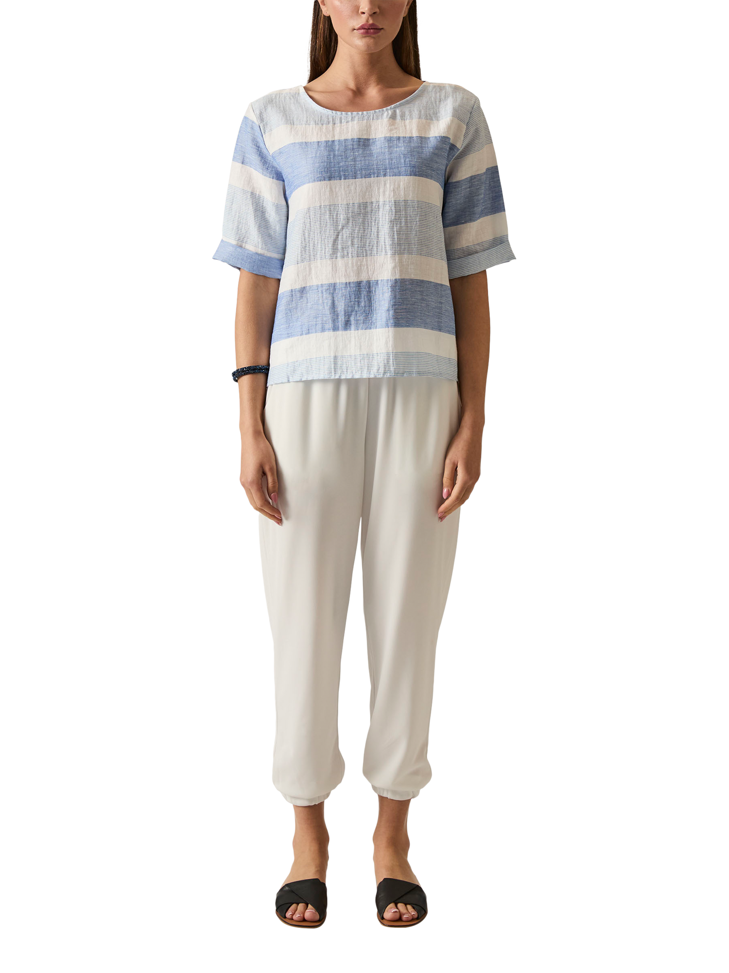 Product image 1 of 7, which shows James Lakeland Stripe Linen Rich Button Back Top, Multi, 8
