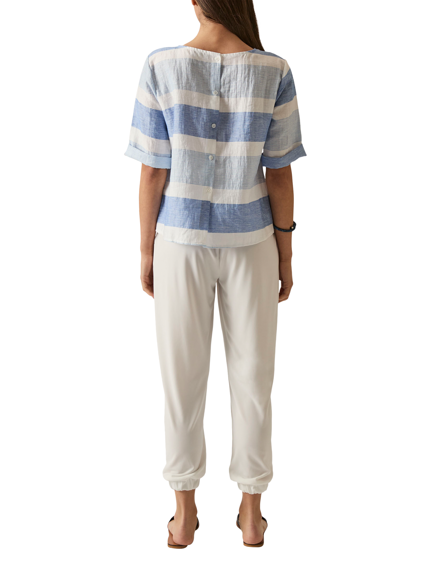 Product image 2 of 7, which shows James Lakeland Stripe Linen Rich Button Back Top, Multi, 8