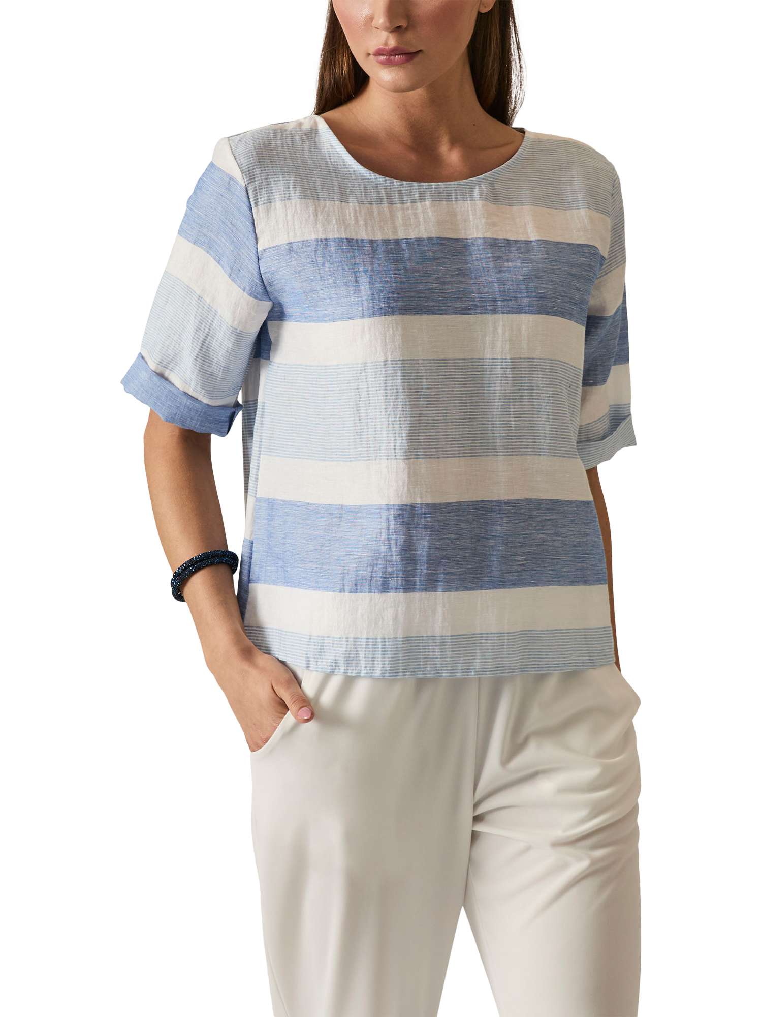 Product image 3 of 7, which shows James Lakeland Stripe Linen Rich Button Back Top, Multi, 8