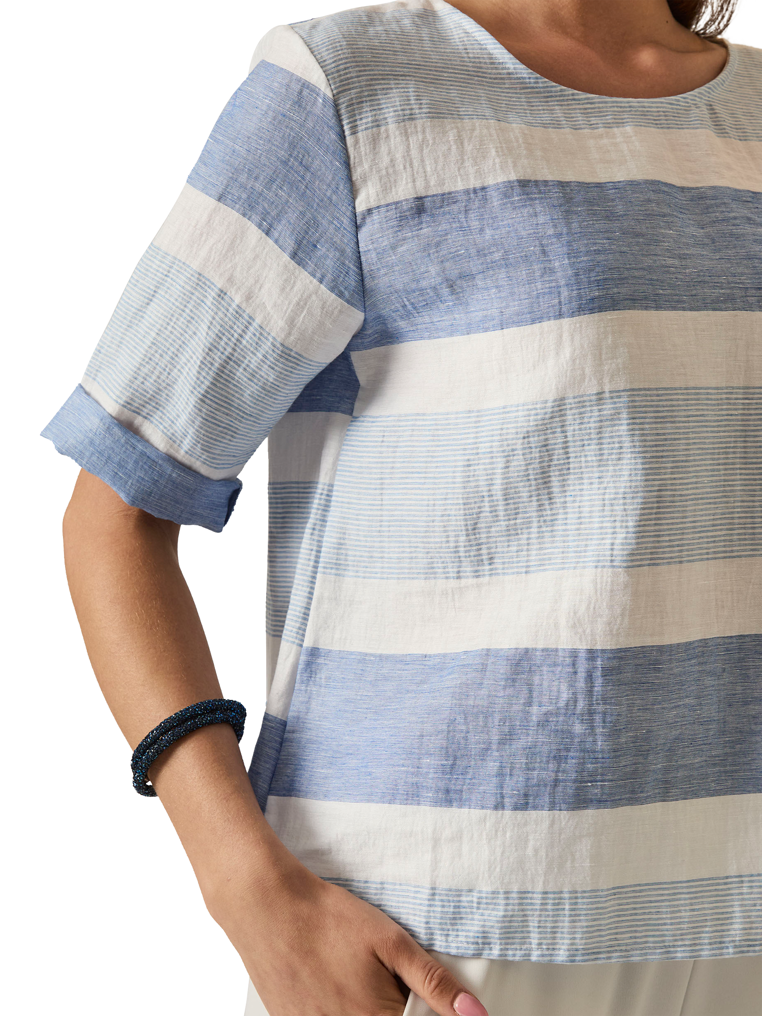 Product image 4 of 7, which shows James Lakeland Stripe Linen Rich Button Back Top, Multi, 8