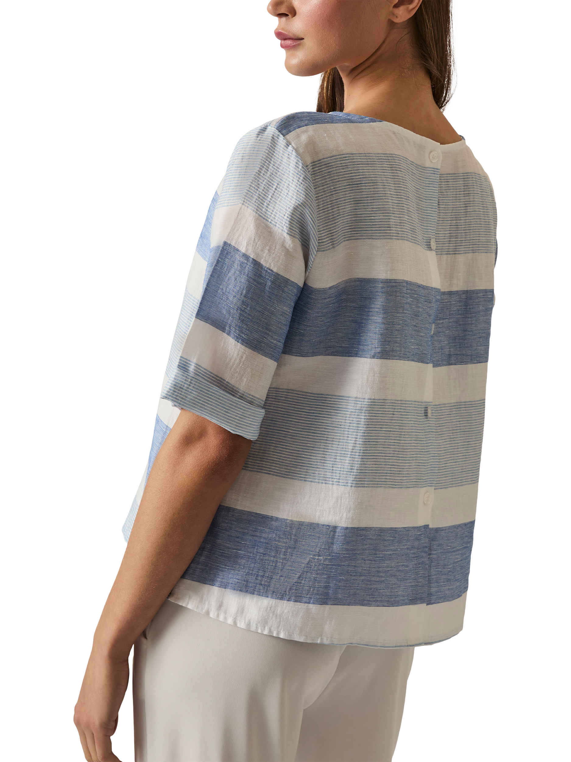 Product image 5 of 7, which shows James Lakeland Stripe Linen Rich Button Back Top, Multi, 8