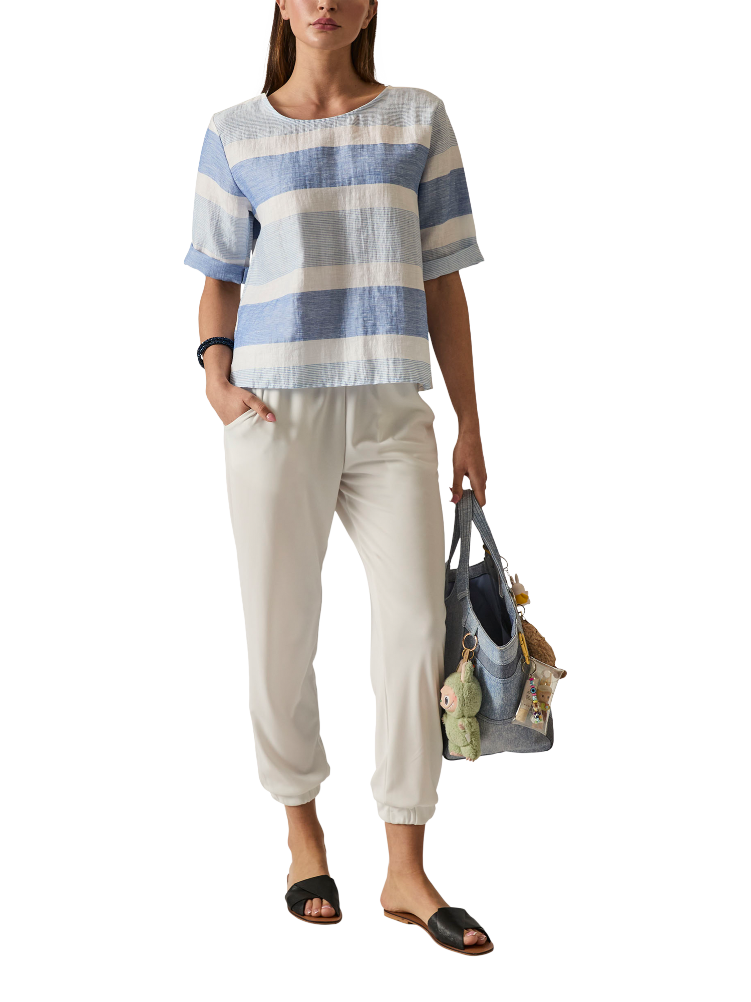 Product image 6 of 7, which shows James Lakeland Stripe Linen Rich Button Back Top, Multi, 8