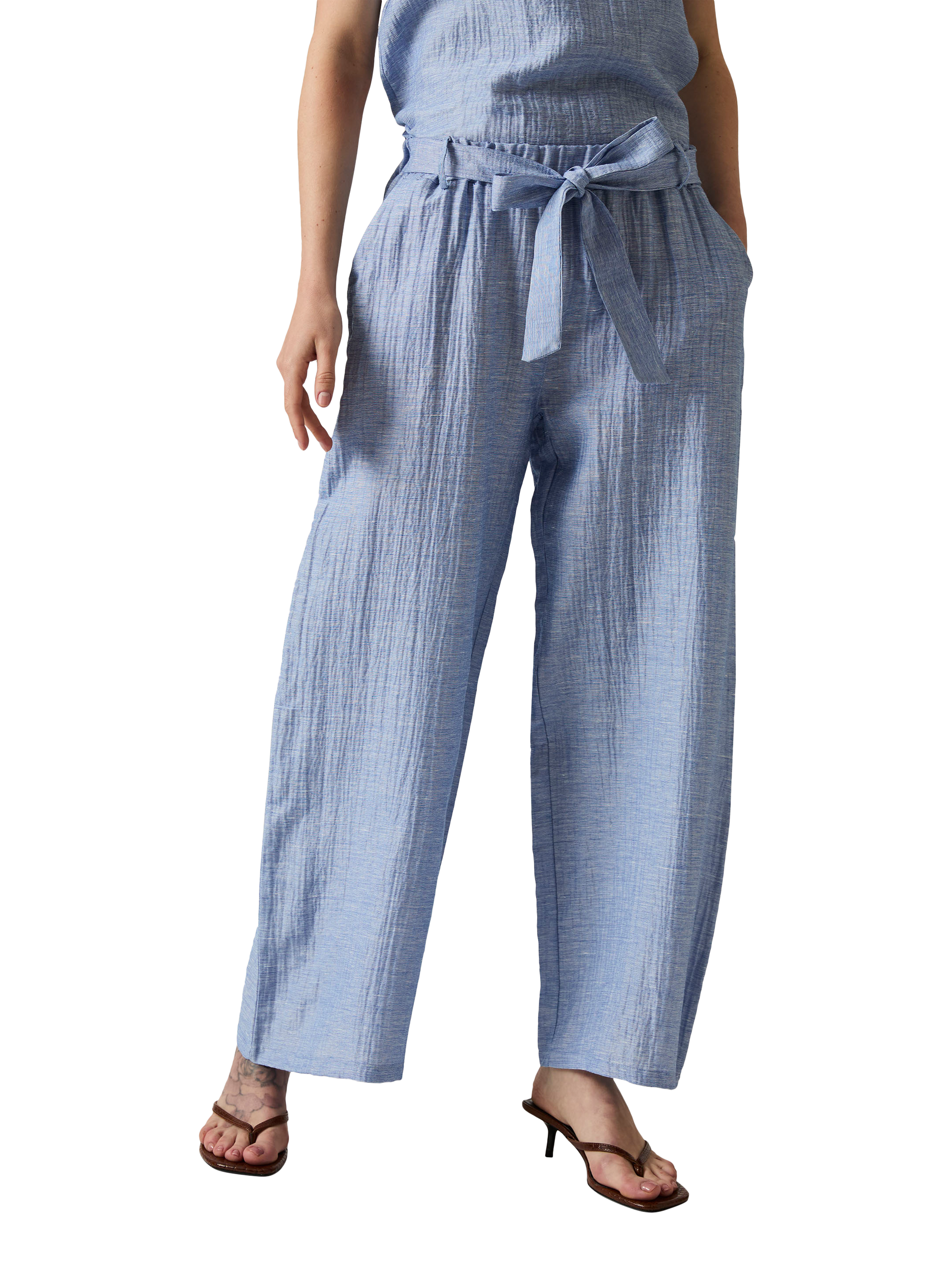 Product image 3 of 6, which shows James Lakeland Belted Crinkle Trousers, Pale Blue, 8