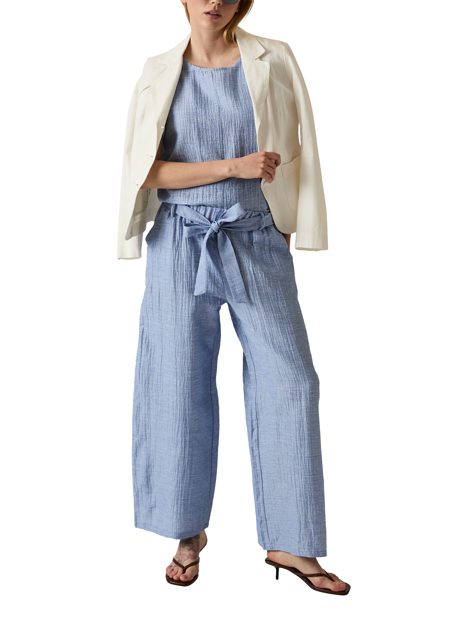 Product image 5 of 6, which shows James Lakeland Belted Crinkle Trousers, Pale Blue, 8