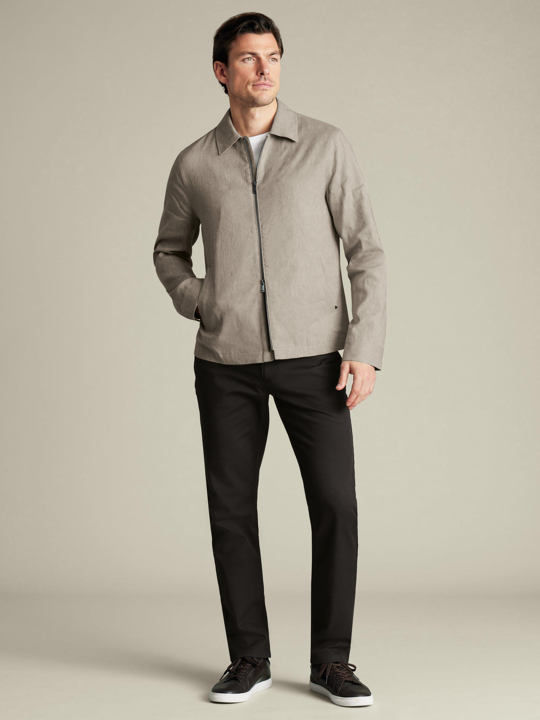 Product image 3 of 4, which shows Charles Tyrwhitt Linen Cotton Blend Harrington Jacket, Limestone, S