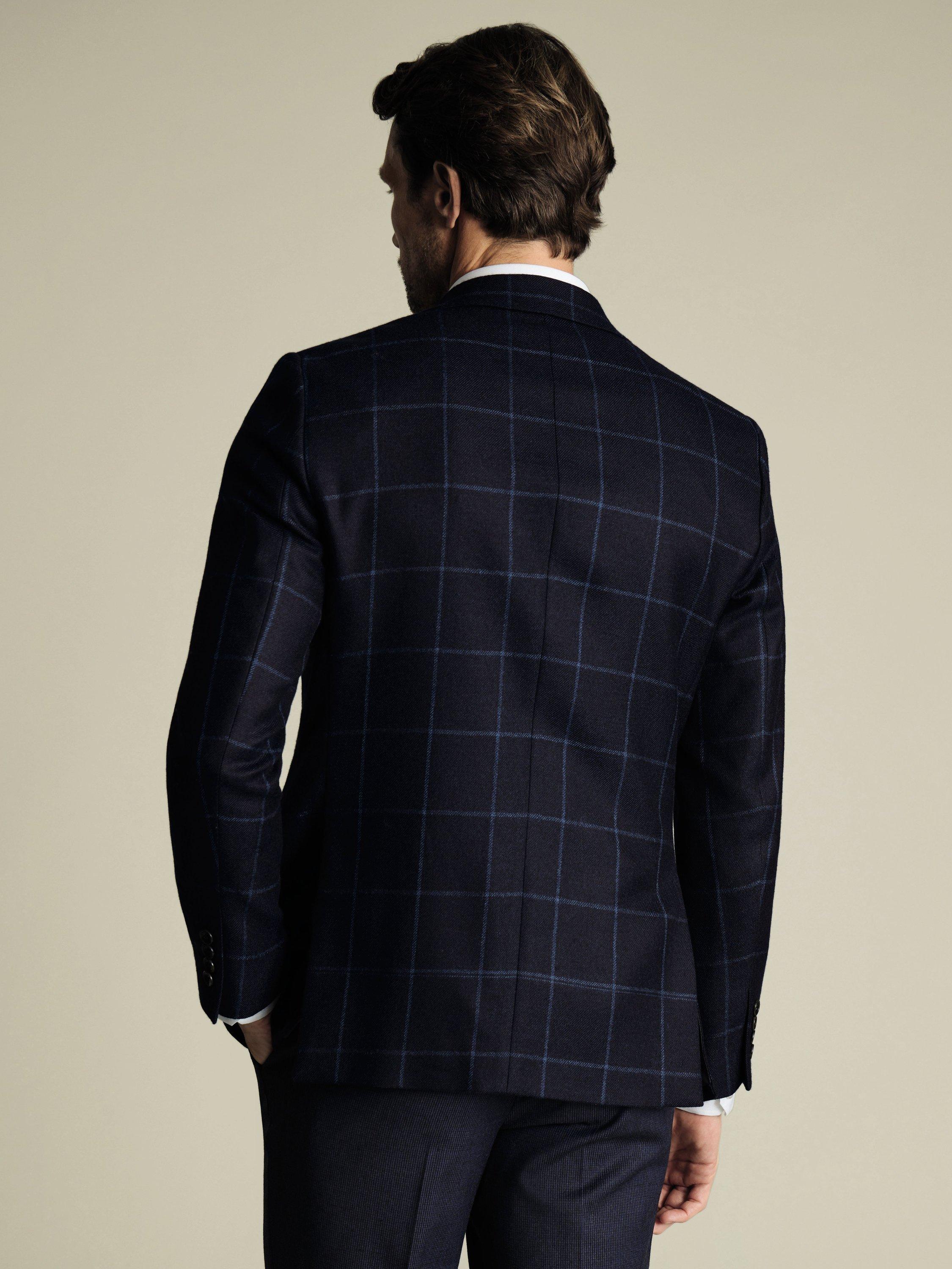 Product image 2 of 4, which shows Charles Tyrwhitt Classic Fit Check Wool Blazer, Navy, L