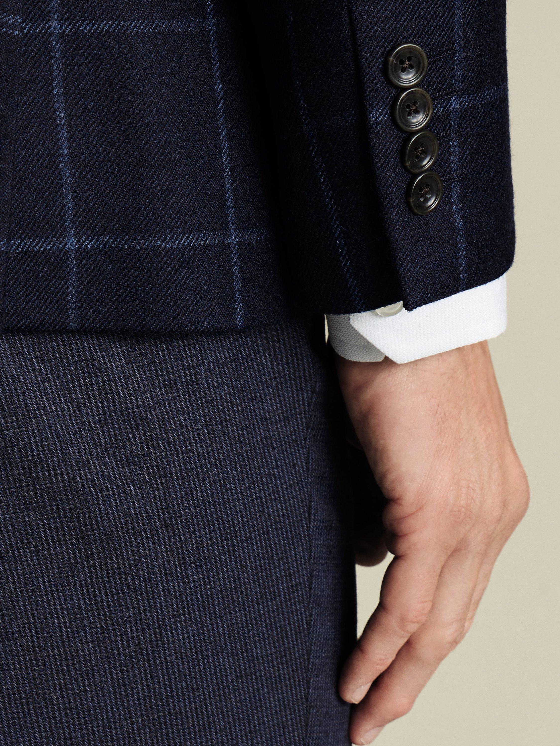 Product image 3 of 4, which shows Charles Tyrwhitt Classic Fit Check Wool Blazer, Navy, L