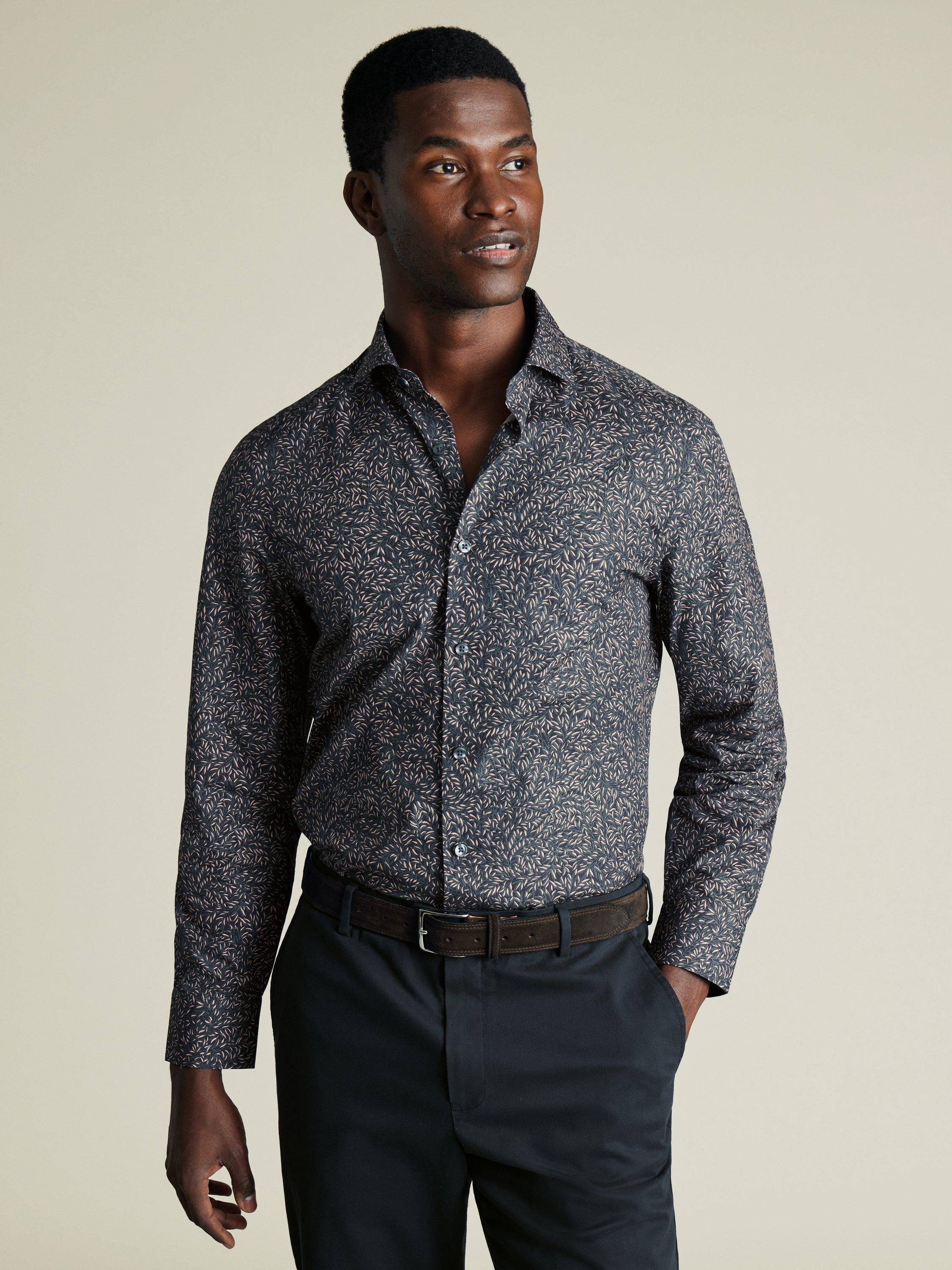 Charles Tyrwhitt Liberty Leaves & Trees Print Slim Fit Poplin Cotton Shirt, Navy/Multi