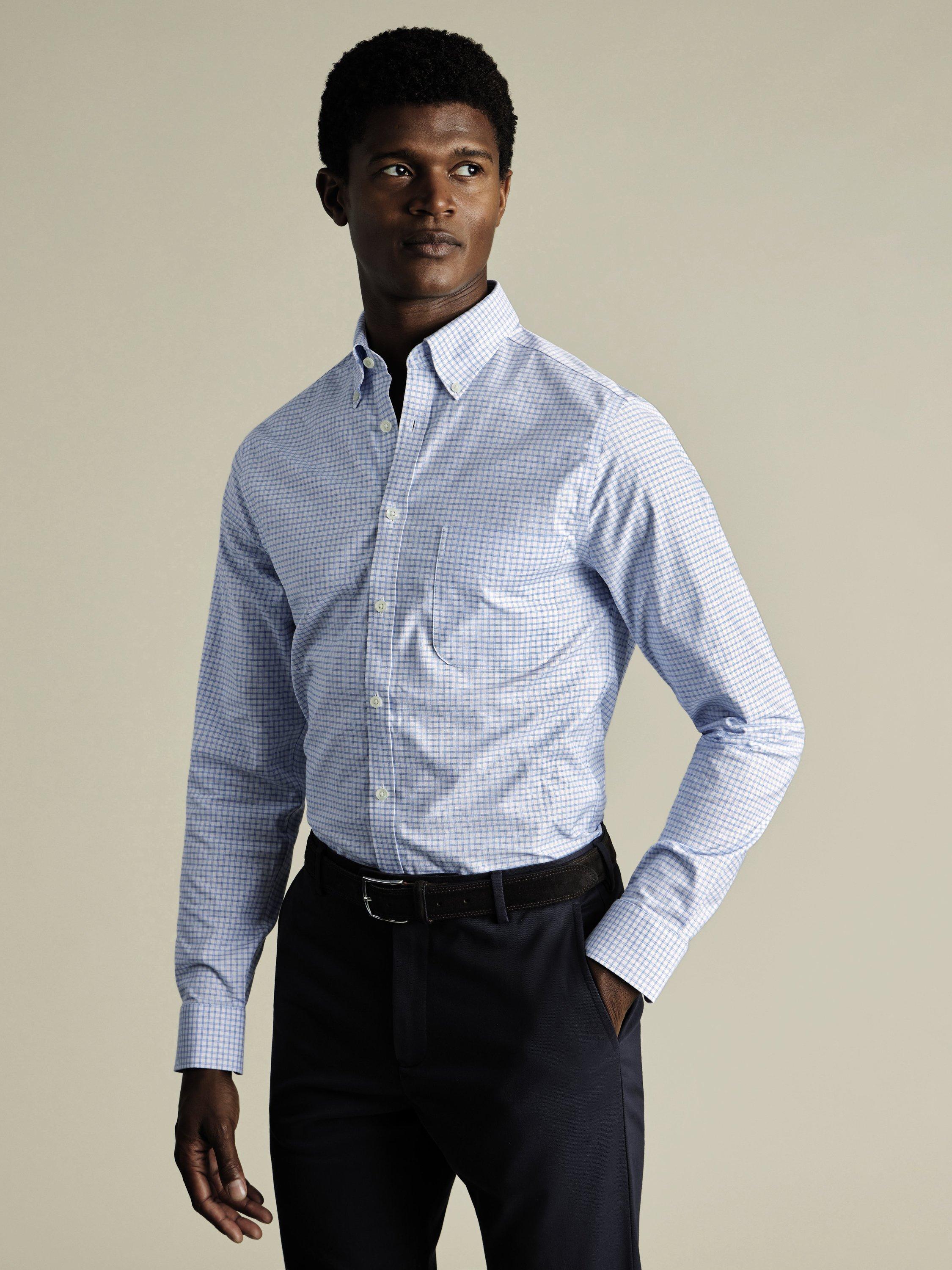 Charles Tyrwhitt Non-Iron Cotton Blend Slim Fit Check Shirt, Cornflower Blue