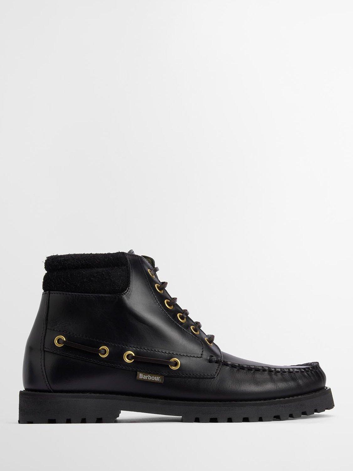 Product image 1 of 8, which shows Barbour Tiller Moccasin Leather Boots, Black, 8