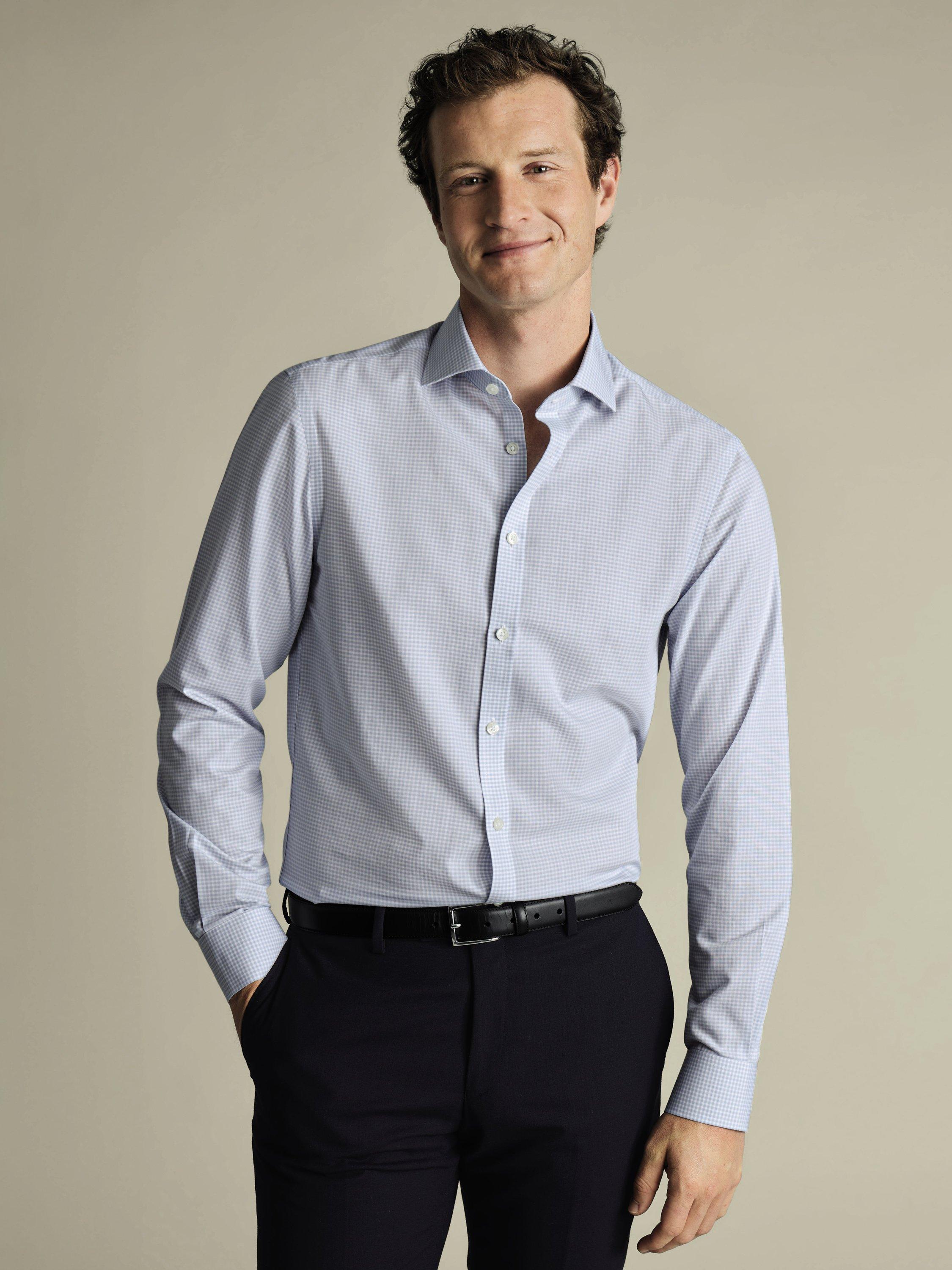 Charles Tyrwhitt Non-Iron Cotton Slim Fit Check Shirt, Ice Blue