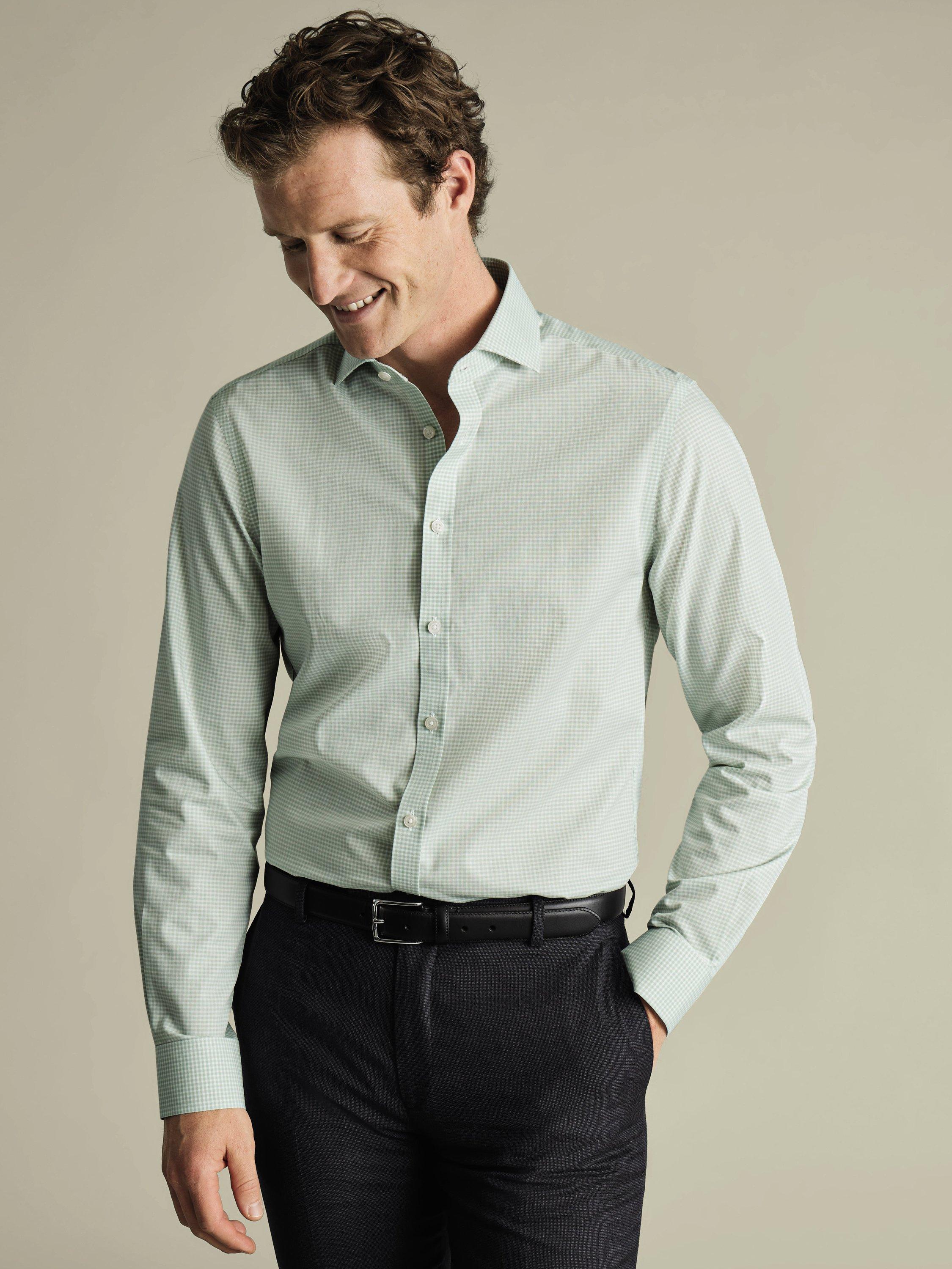 Charles Tyrwhitt Non-Iron Cotton Slim Fit Check Shirt, Green