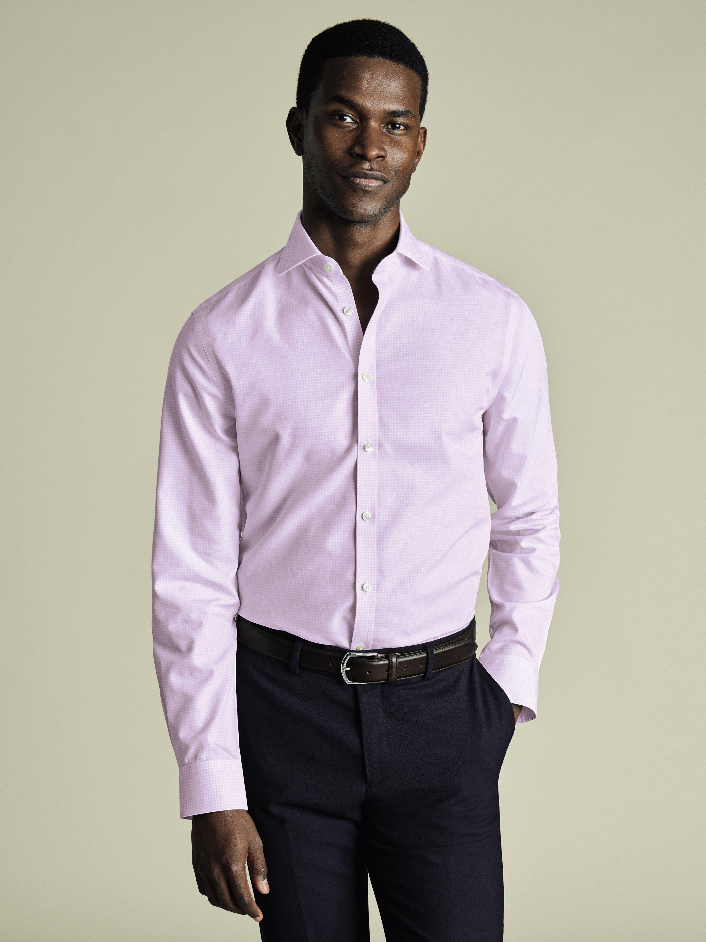 Charles Tyrwhitt Non-Iron Cotton Slim Fit Check Shirt, Lavender
