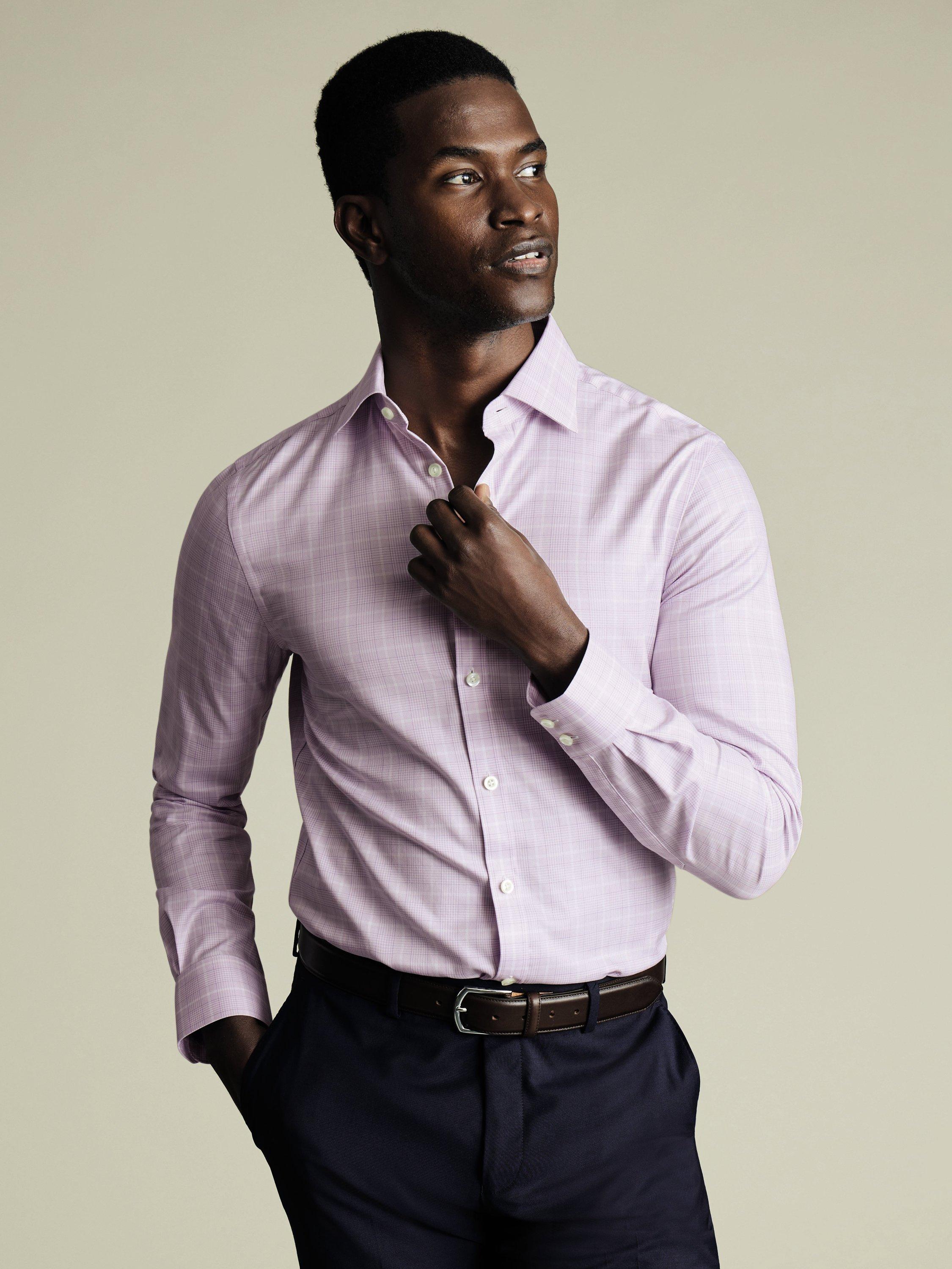 Charles Tyrwhitt Egyptian Cotton Slim Fit Check Shirt, Lavender