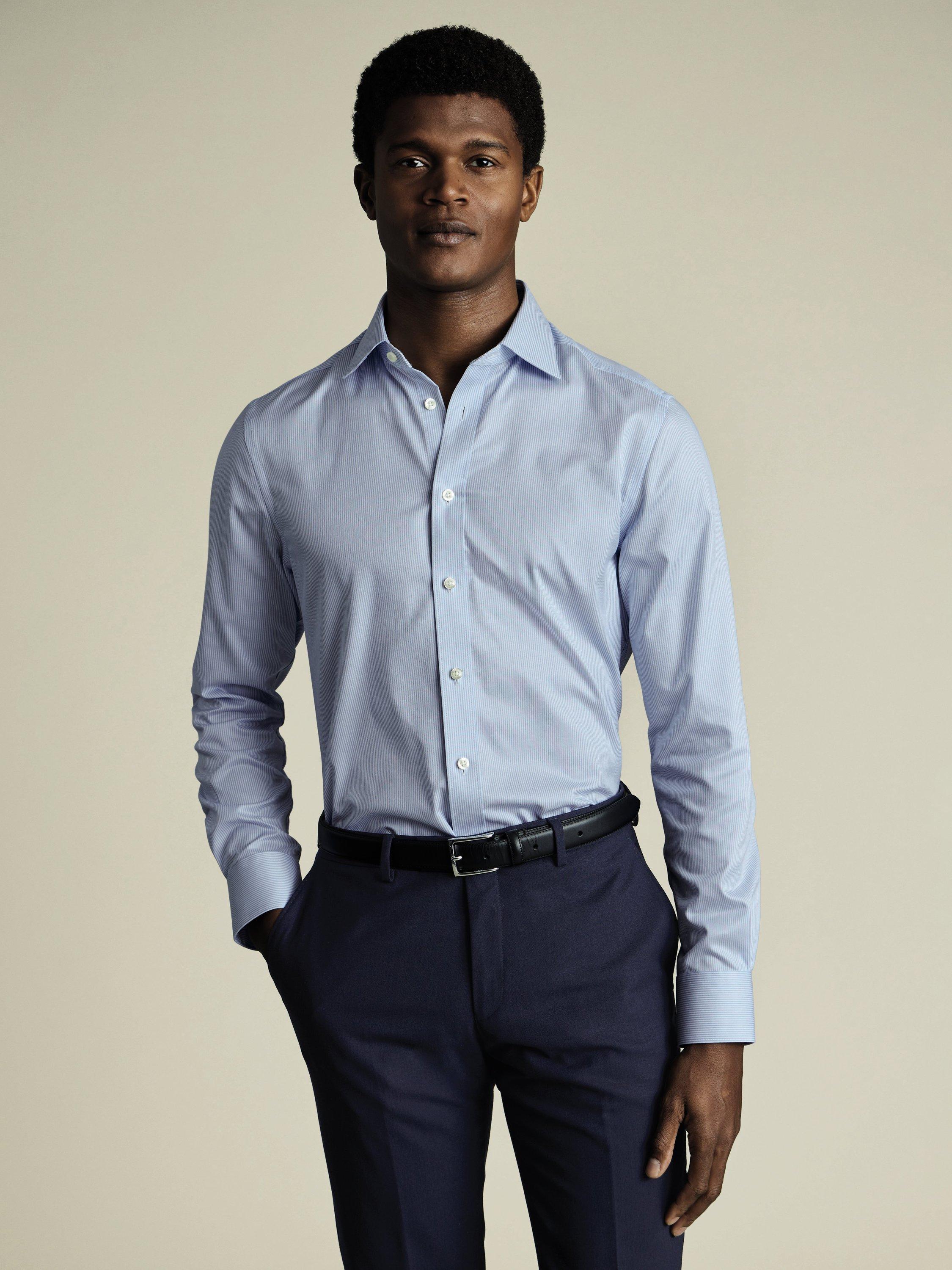 Charles Tyrwhitt Egyptian Cotton Slim Fit Stripe Shirt, Cornflower Blue