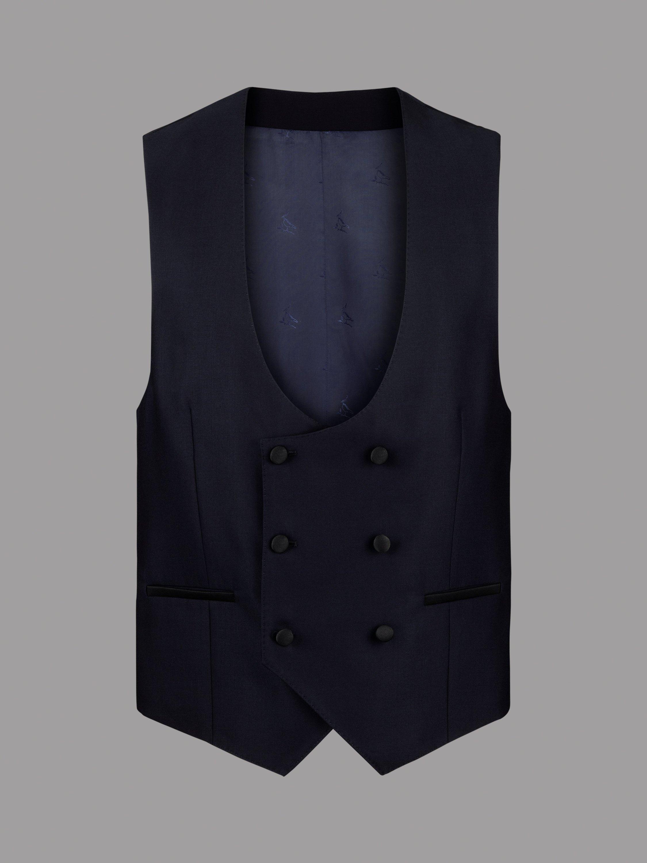 Charles Tyrwhitt Check Adjustable Fit Waistcoat, Dark Navy, C38 R