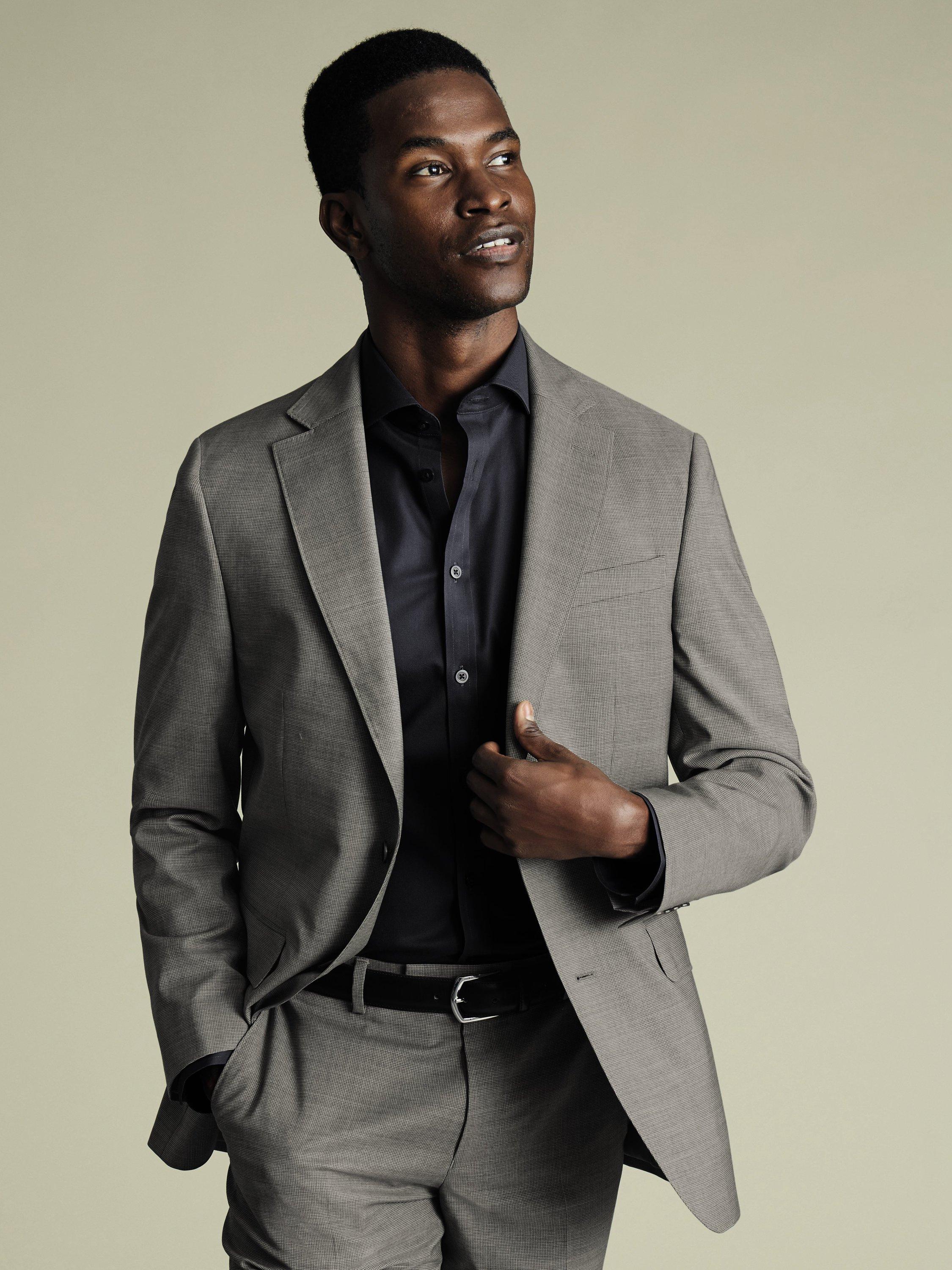 Charles Tyrwhitt Slim Fit Dogtooth Wool Blend Suit Jacket, Grey