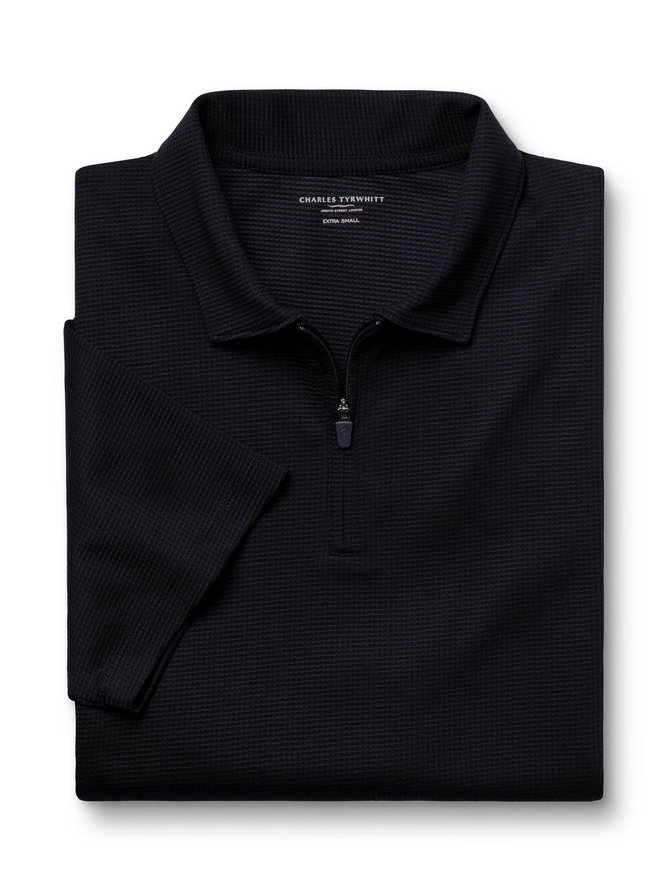 Product image 4 of 5, which shows Charles Tyrwhitt Regular Fit Textured Quarter Zip Polo Shirt, Navy, S