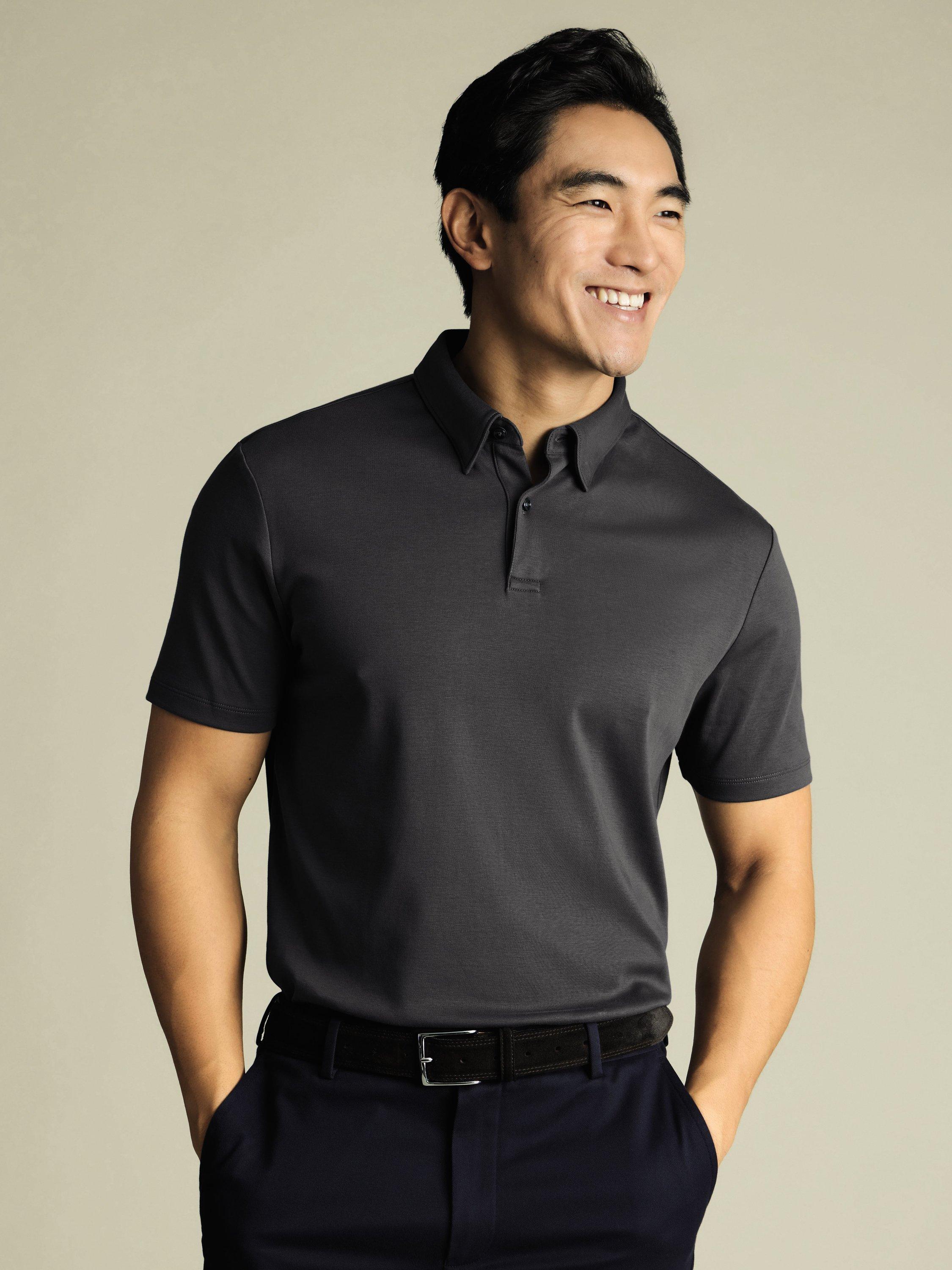 Charles Tyrwhitt Cotton Regular Fit Short Sleeve Polo Shirt, Graphite Grey
