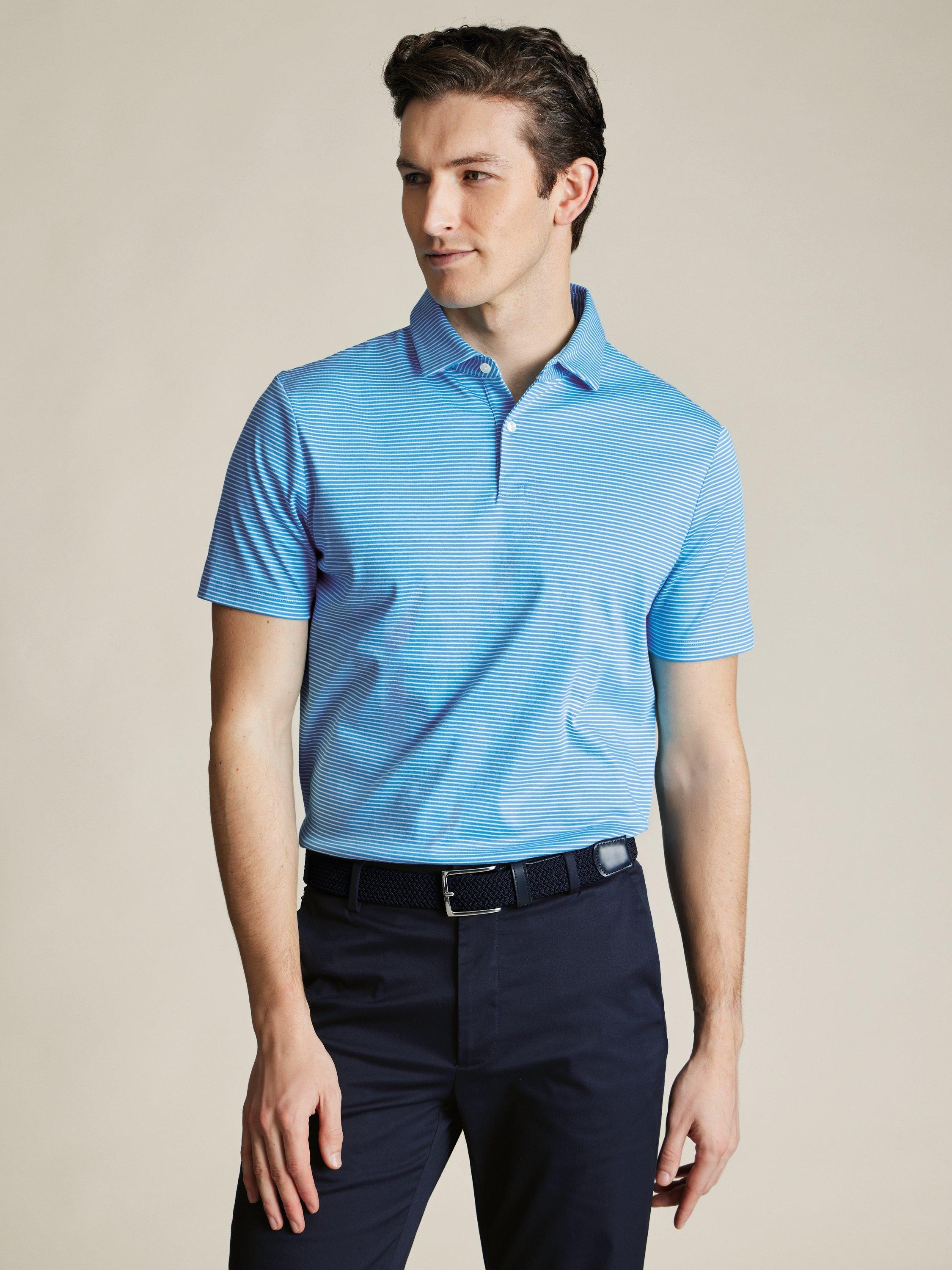 Charles Tyrwhitt Stripe Cotton Polo Shirt, Turquoise